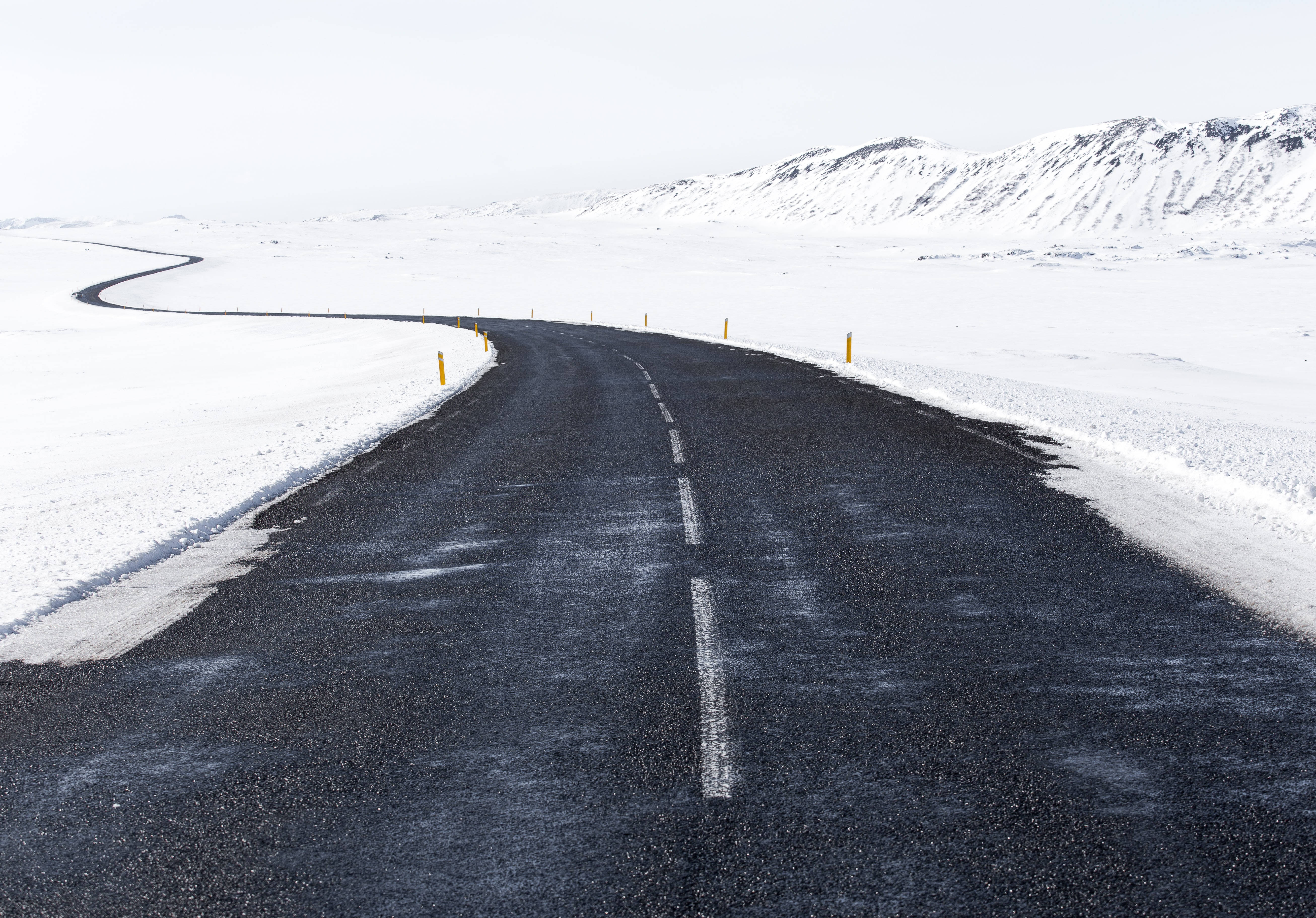 pavement road, snowy landscape, snow-capped mountains, 5K Desktop Wallpaper