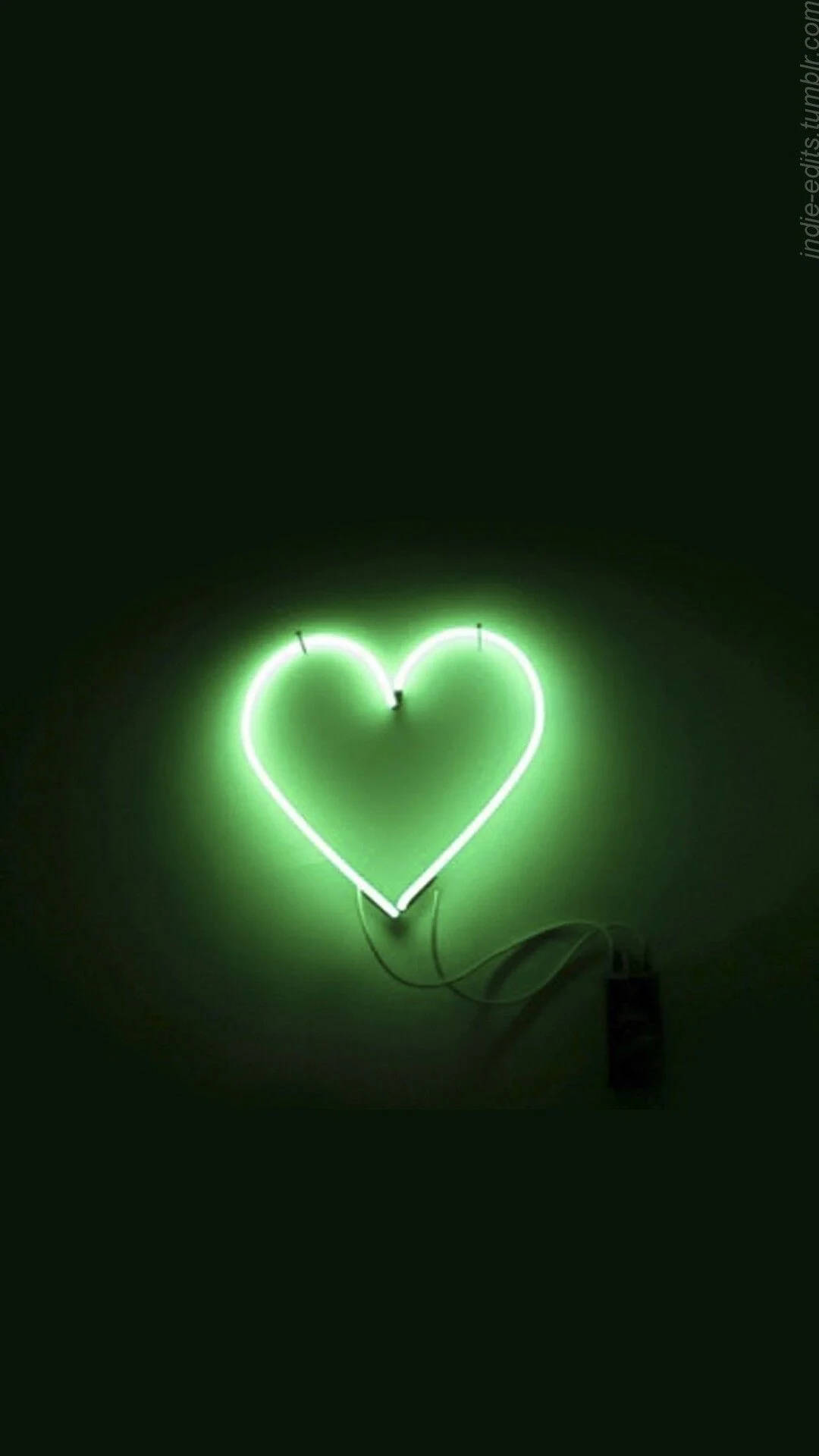 green aesthetic, Tumblr, neon heart, Full HD Phone Wallpaper