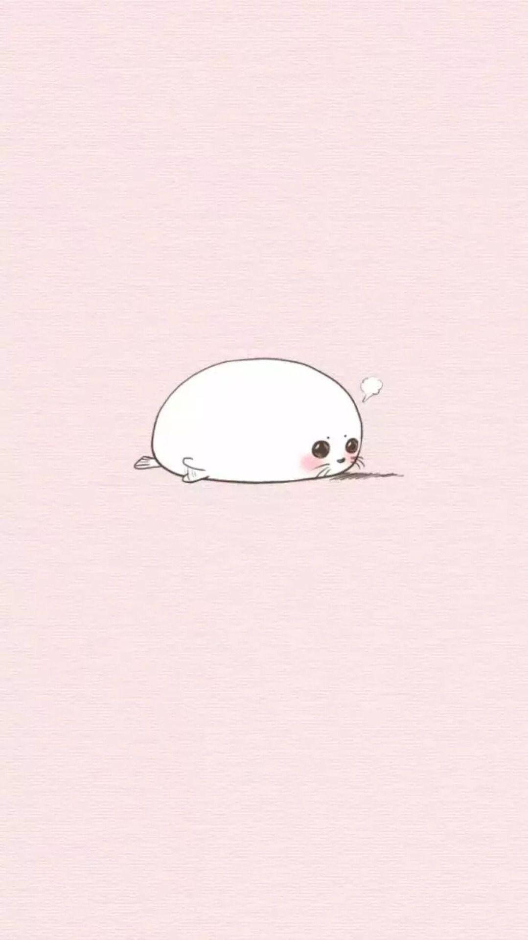 white kawaii seal, cartoon seal, rosy cheeks, Full HD Phone Wallpaper