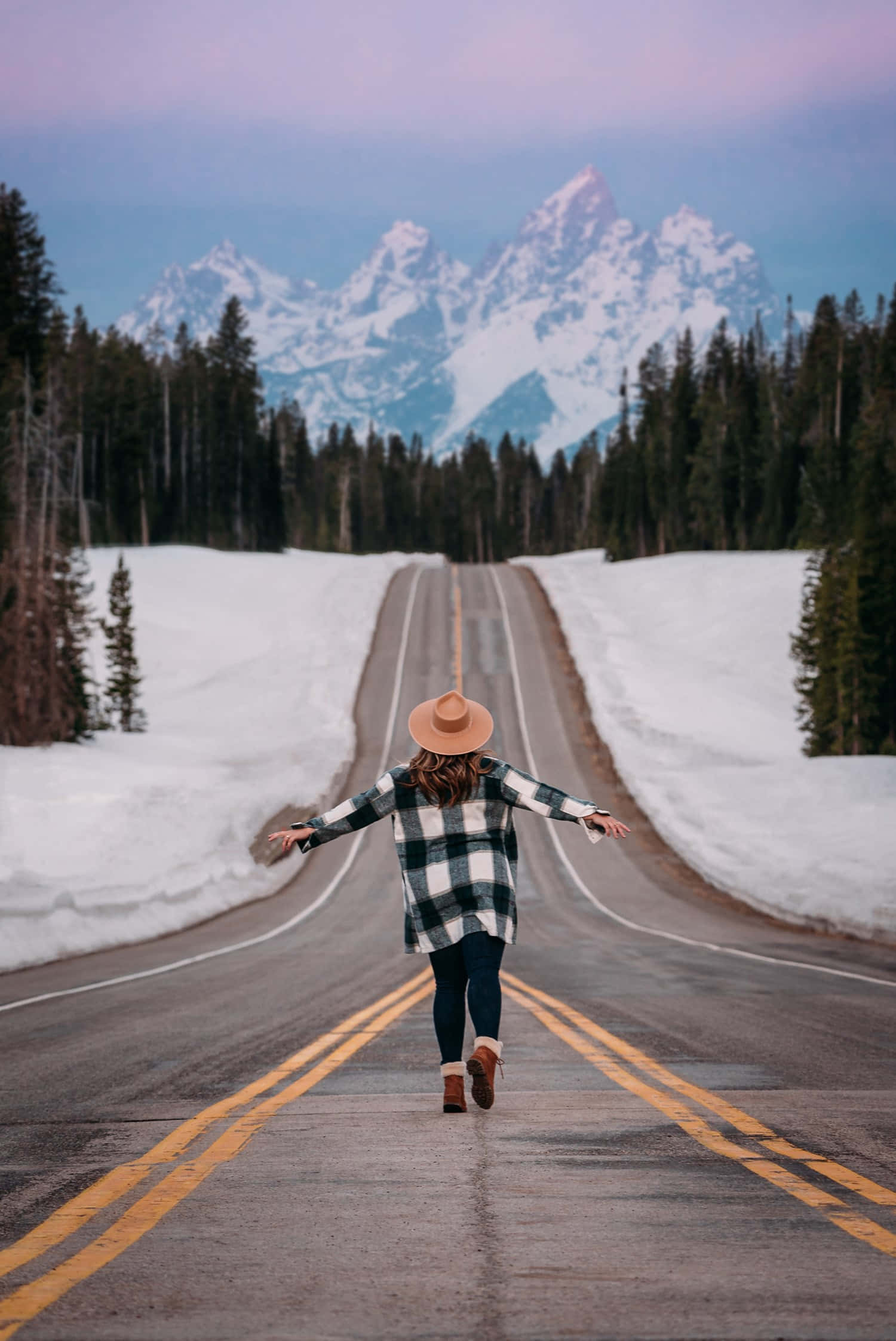 Tumblr iPhone, snowy mountain road, plaid shirt, Full HD Phone Wallpaper