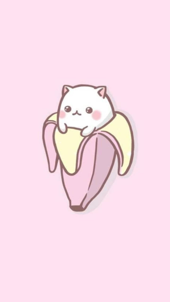 kawaii cat, banana, peeled banana, HD Phone Wallpaper