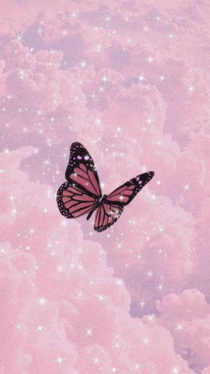 Tumblr iPhone, brown butterfly, pastel sky, HD Phone Wallpaper