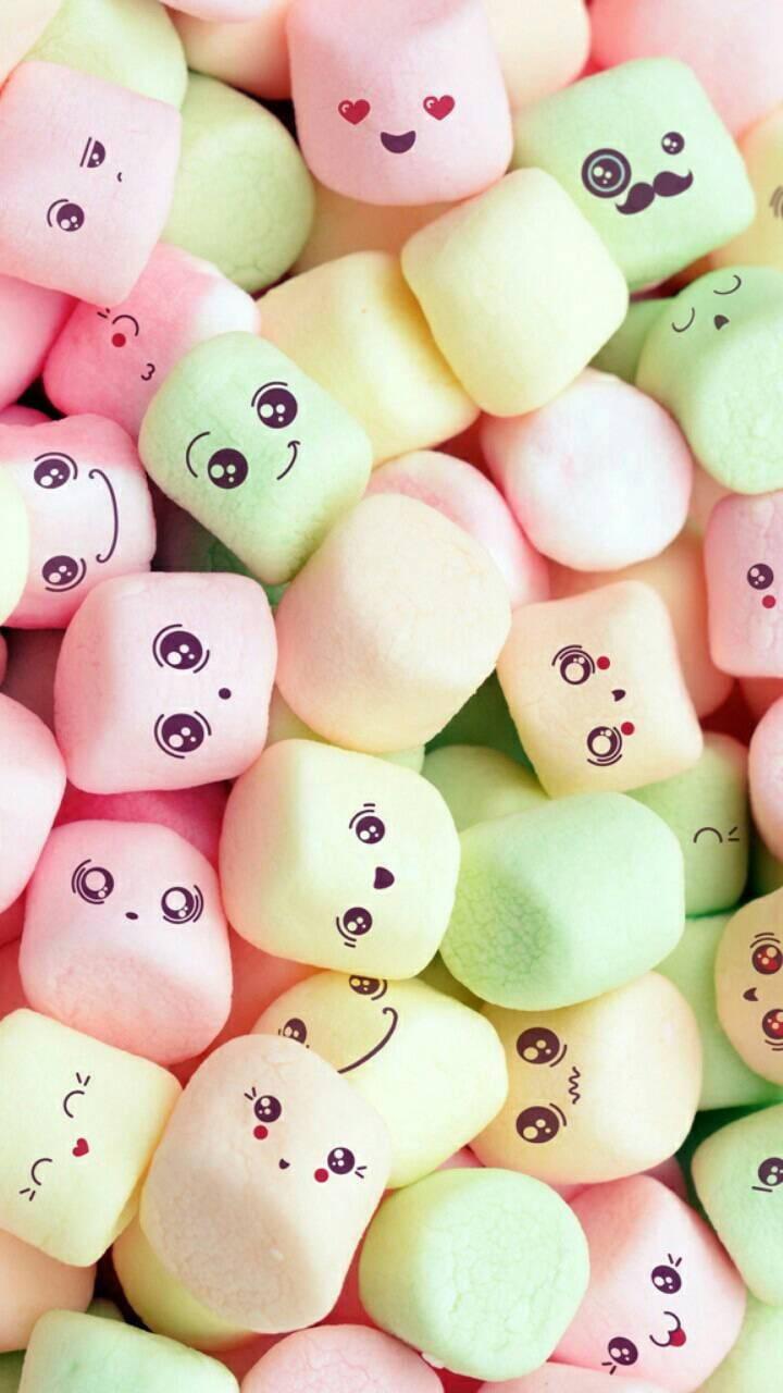 Tumblr iPhone, pastel-colored marshmallows, hand-drawn faces, HD Phone Wallpaper