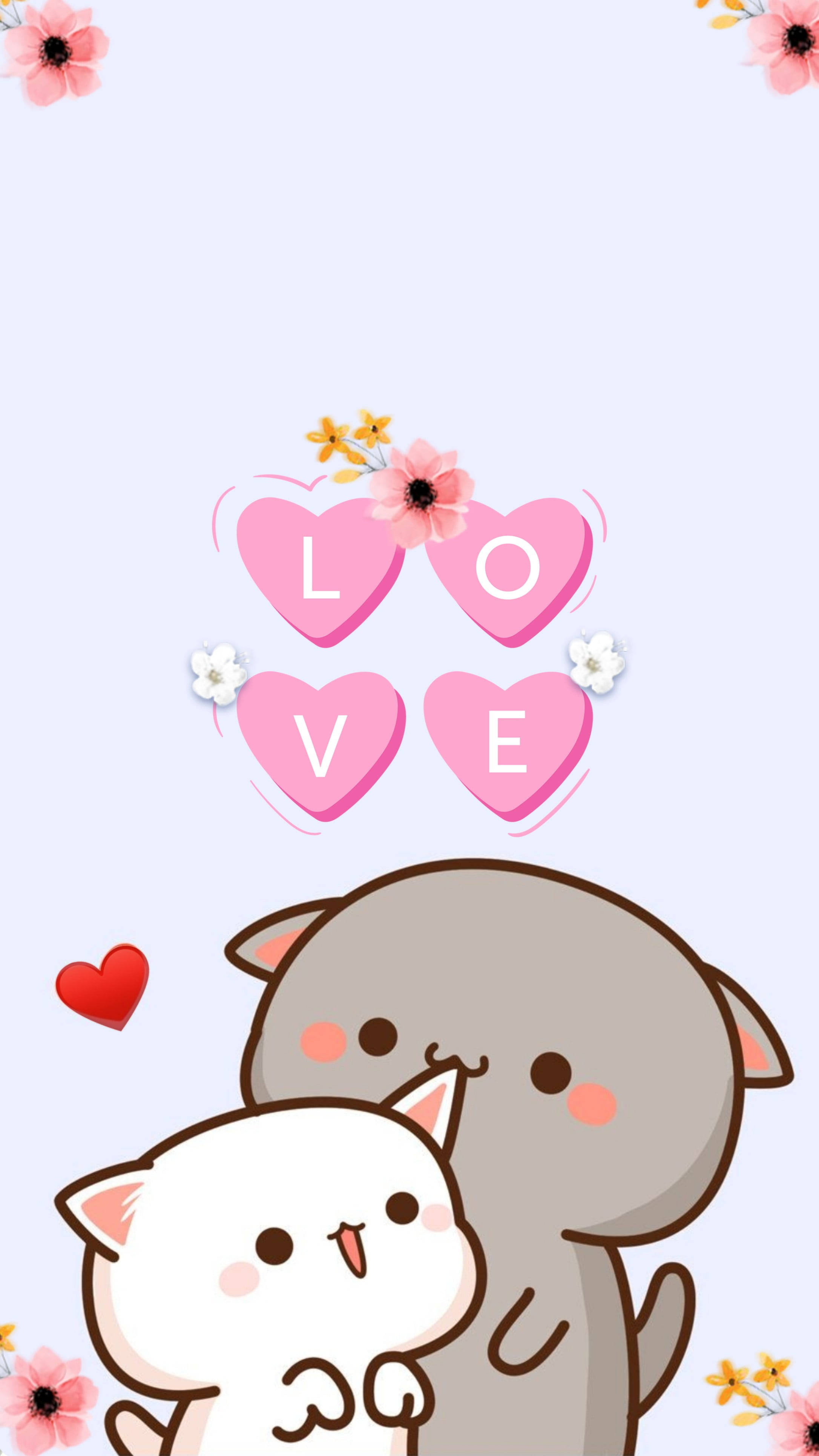 Tumblr iPhone, cartoon cats, pink hearts, 4K Phone Wallpaper