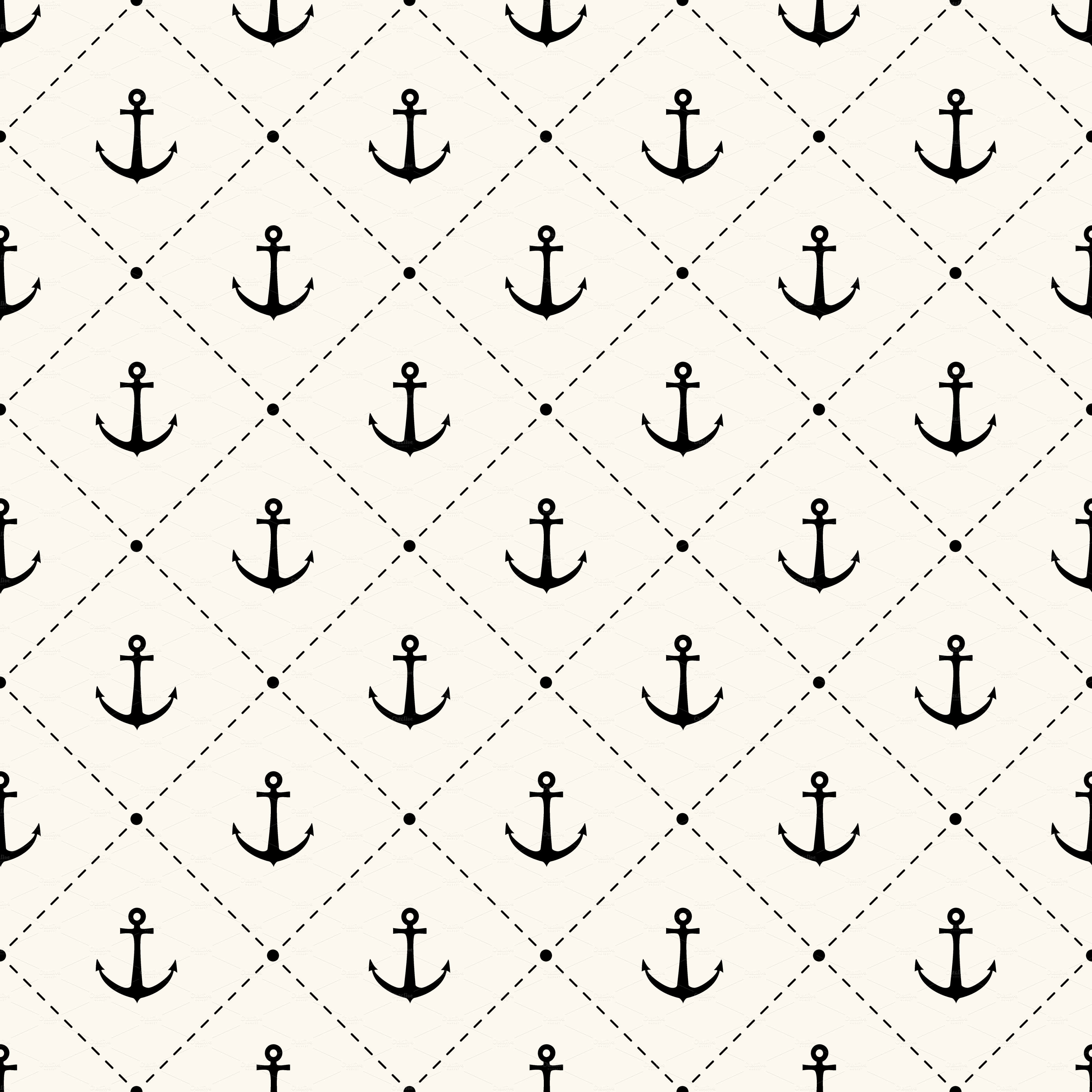 tumblr pattern, black anchor icons, diamond grid, 4K Desktop Wallpaper