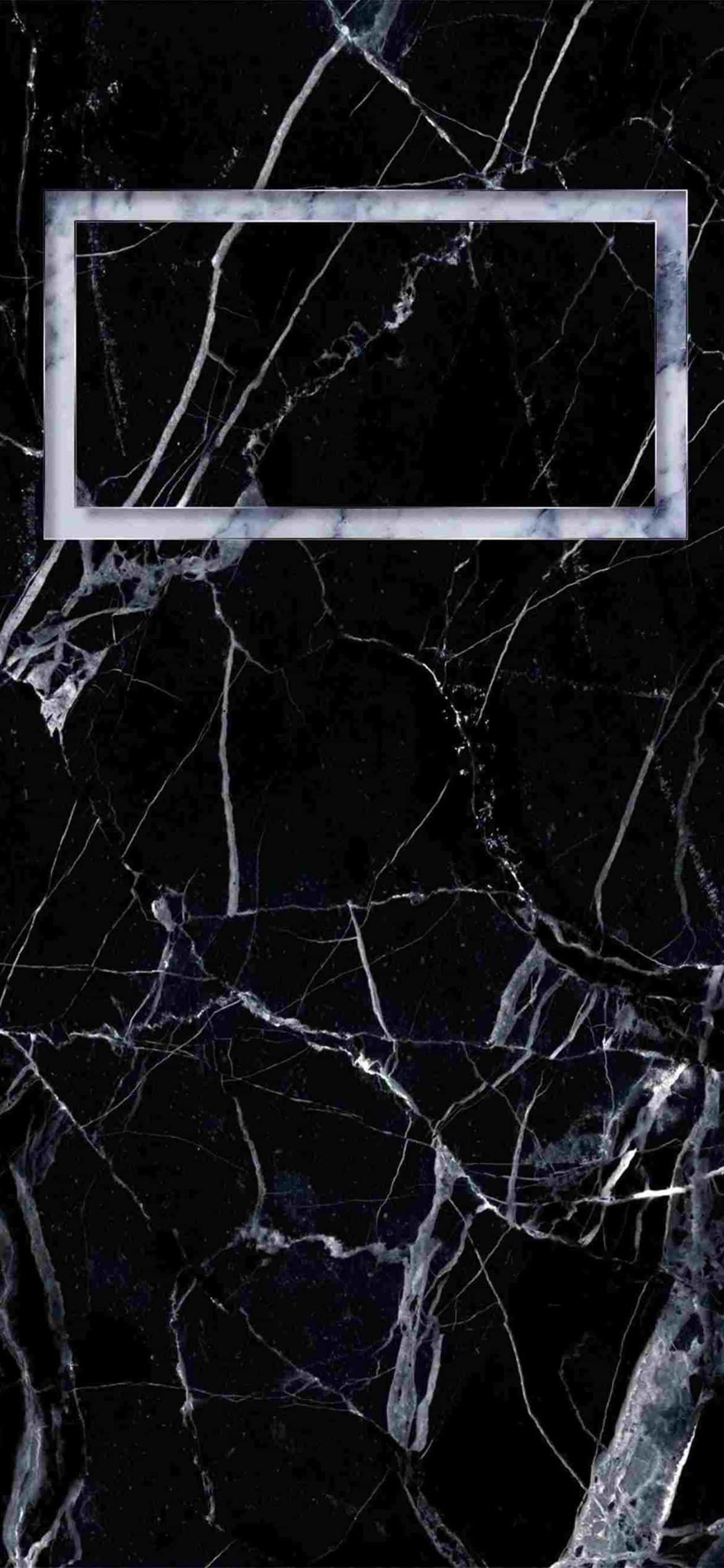 black marble, silver veins, centered rectangular frame, Full HD Phone Wallpaper