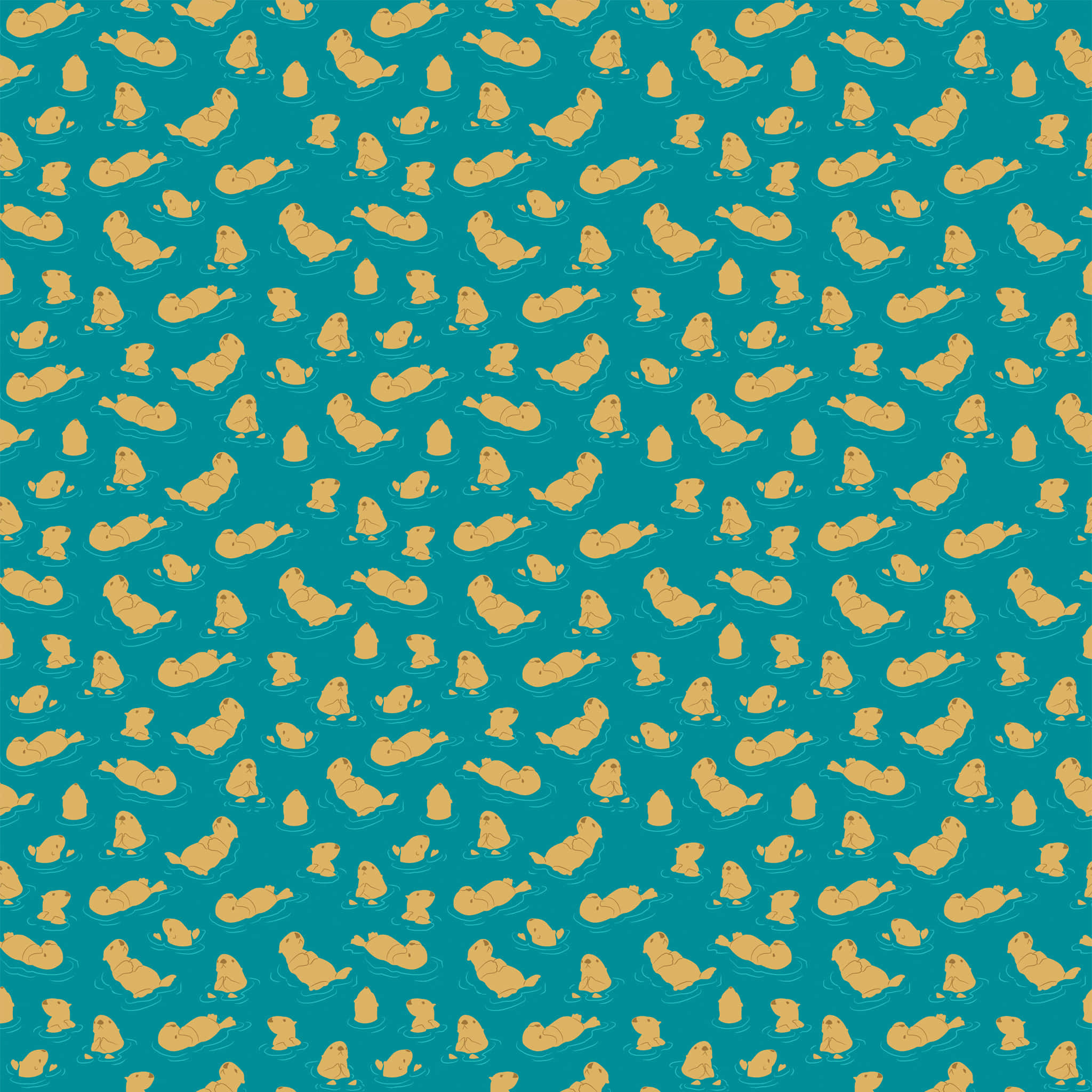 tumblr pattern, golden-yellow sea otters, teal water, Full HD Desktop Wallpaper