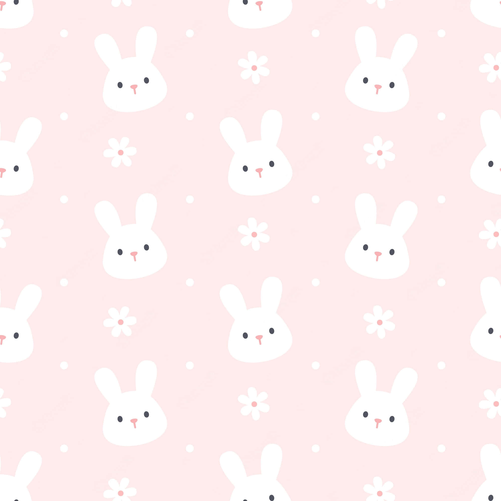 pink background, white bunny faces, flowers, Full HD Desktop Wallpaper