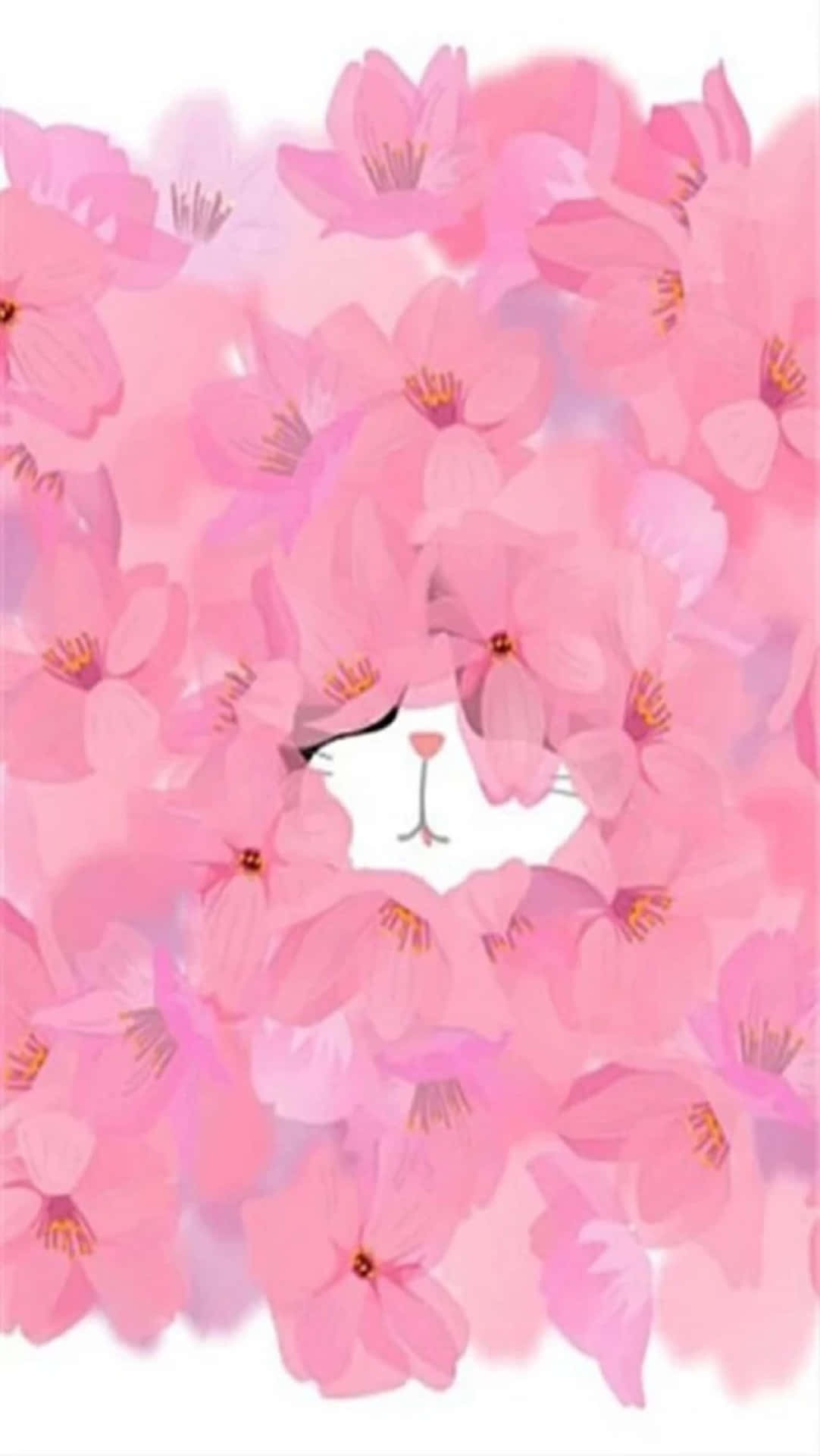 Tumblr Phone, white cat, soft pink cherry blossom, Full HD Phone Wallpaper