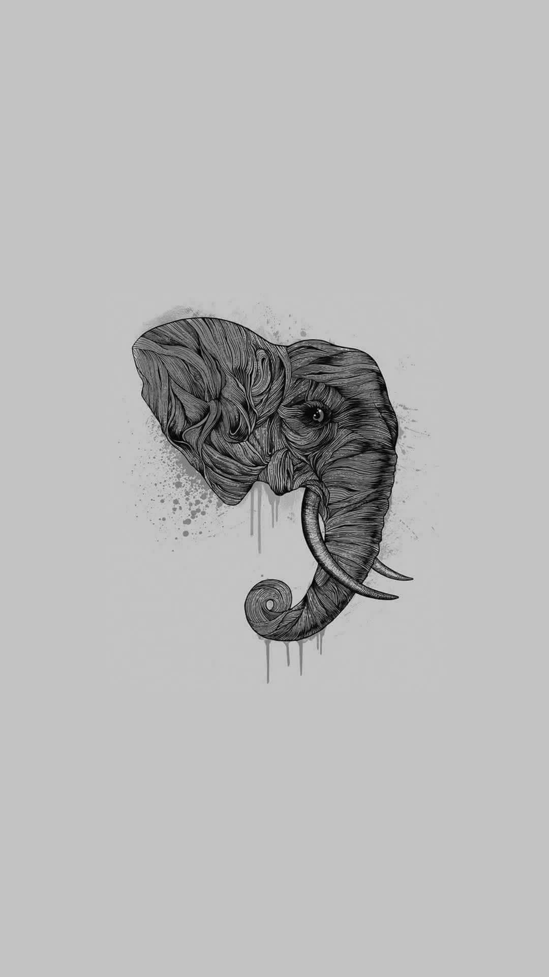 Tumblr Phone, black and white, elephant head illustration, Full HD Phone Wallpaper