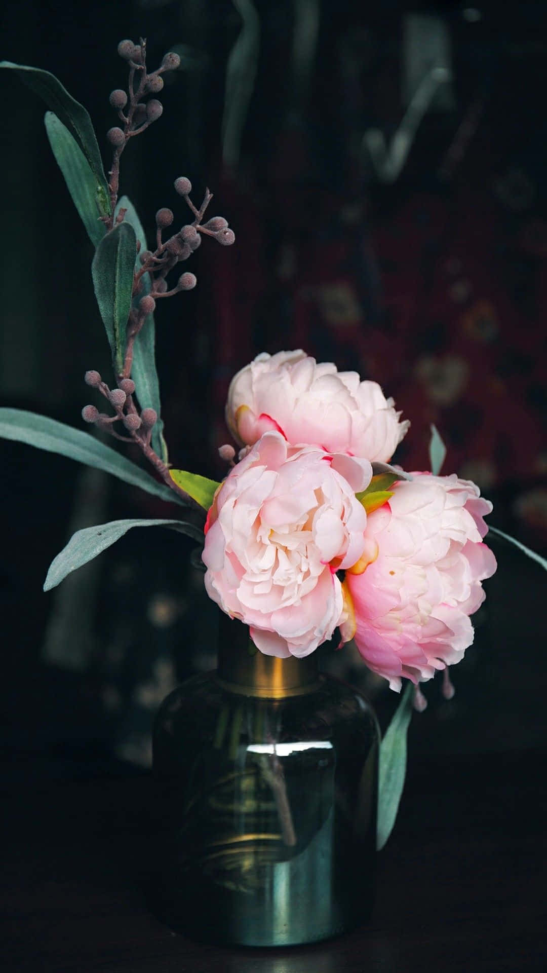 Tumblr Photography, pink peony, dark glass vase, Full HD Phone Wallpaper