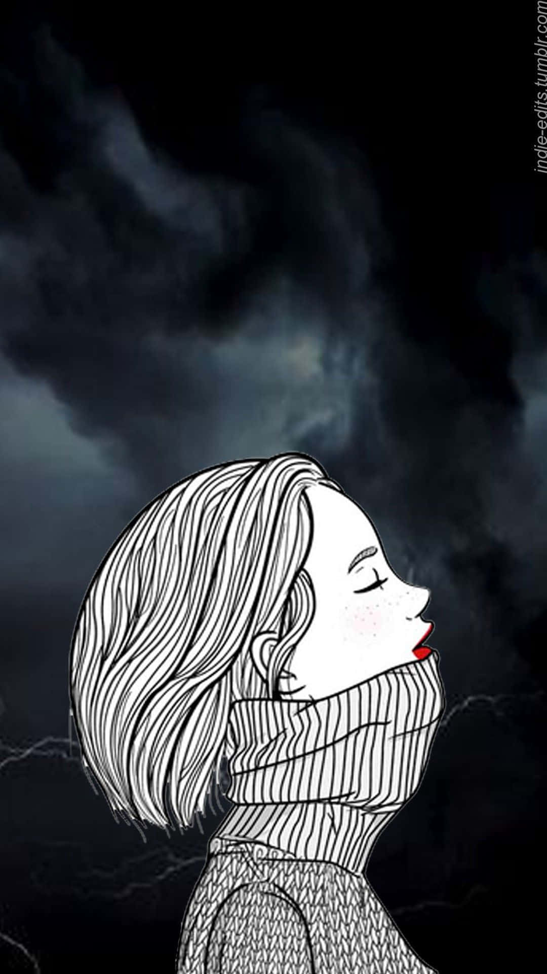 striped turtleneck, stormy dark sky, lightning, Full HD Phone Wallpaper