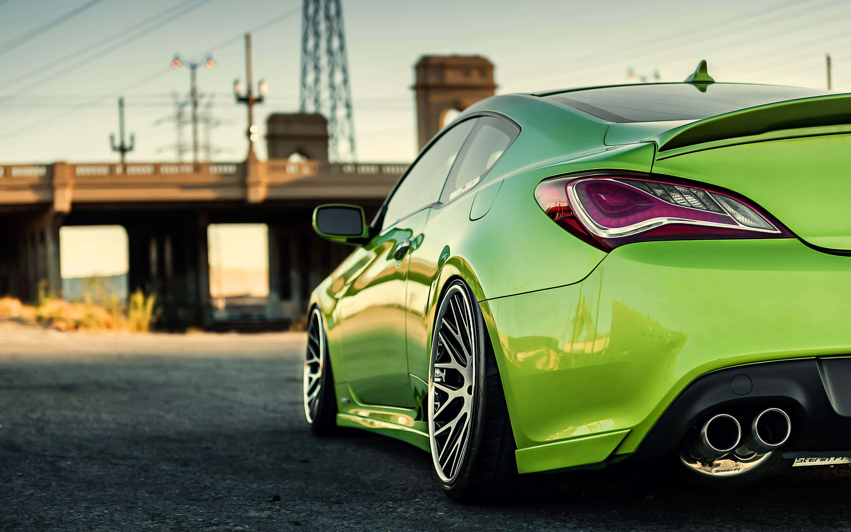 lime green, custom wheels, dual exhaust, 2K Desktop Wallpaper