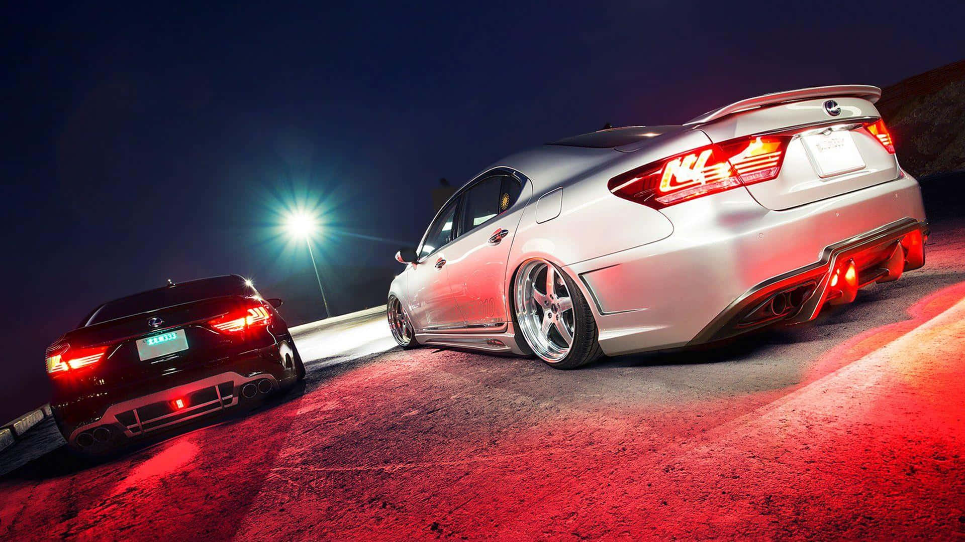 Red Sports Car, glowing red taillights, dark road, Full HD Desktop Wallpaper