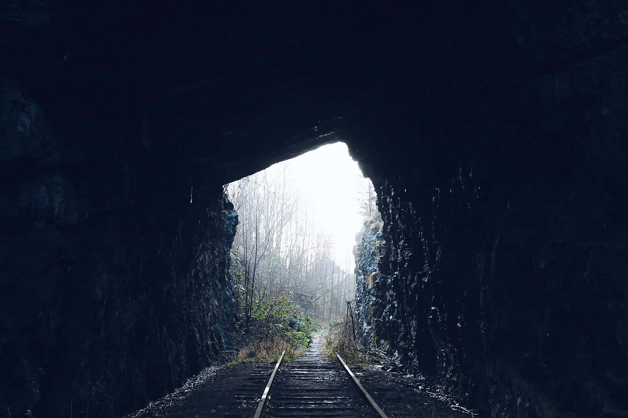 abandoned railway tunnel, exit, dawn, Full HD Desktop Wallpaper
