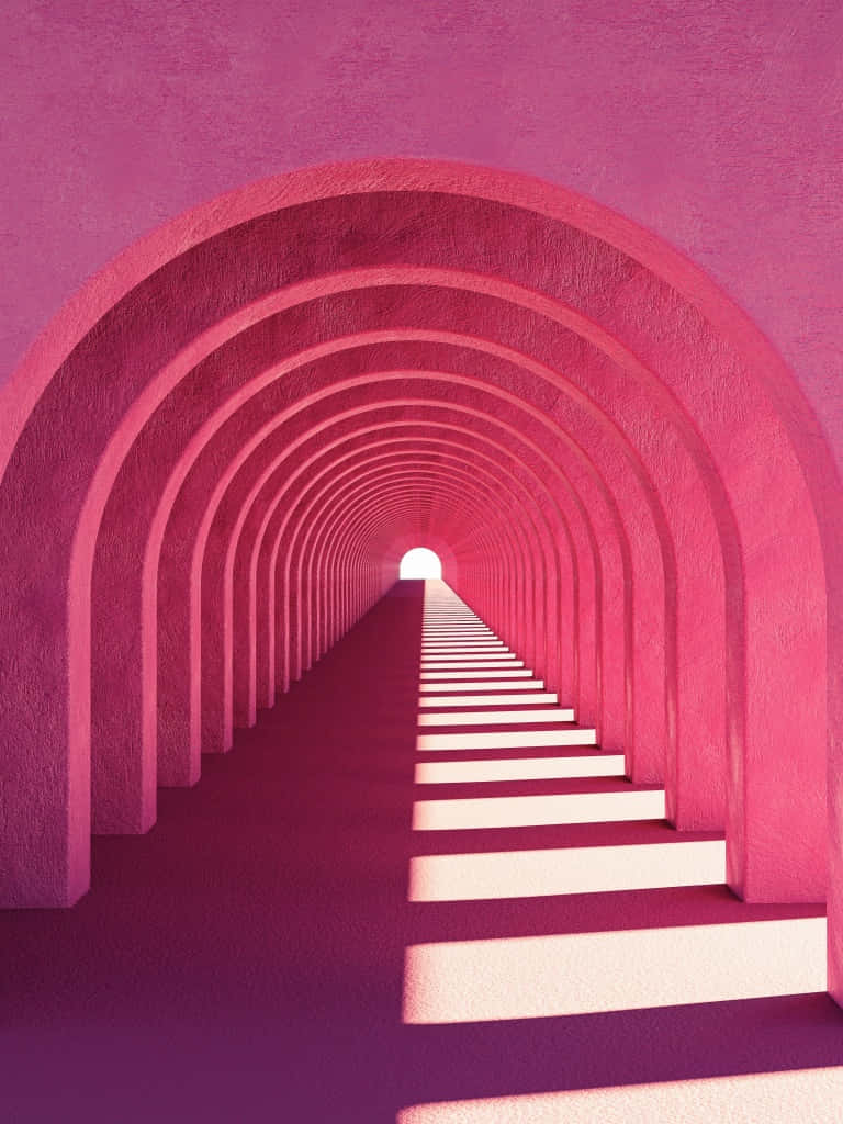 pink arched tunnel, repeating arches, glowing white steps, SD Phone Wallpaper