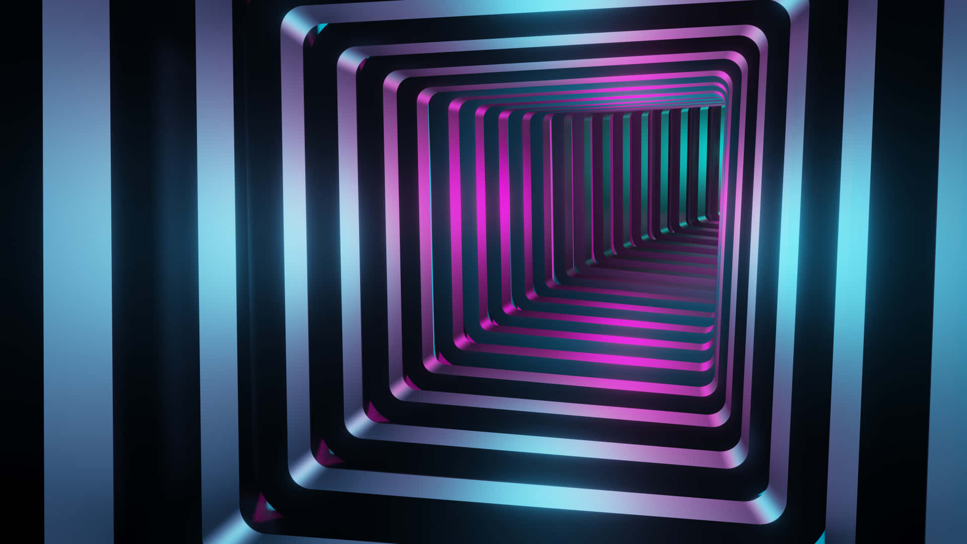 neon-lit tunnel, glowing purple, cyan squares, Full HD Desktop Wallpaper