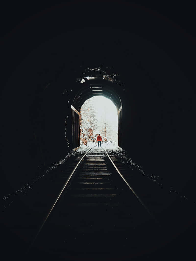 Person Walking Outof Dark Tunnel, red, tunnel, SD Phone Wallpaper