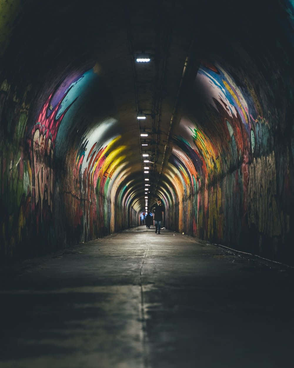 graffiti adorned tunnel, vibrant graffiti art, curved walls, SD Phone Wallpaper