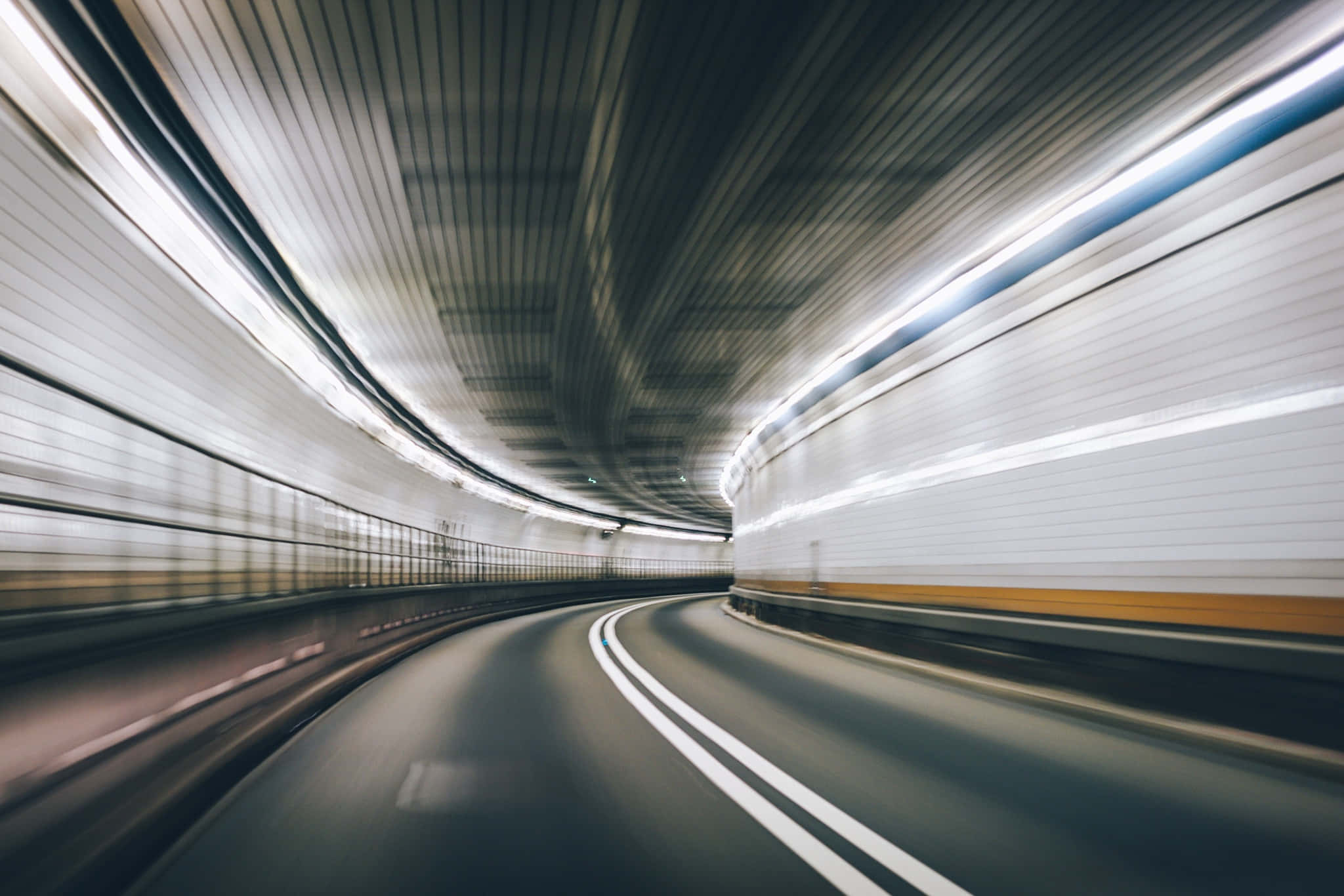 tunnel, curved urban tunnel, streaking lights, Full HD Desktop Wallpaper