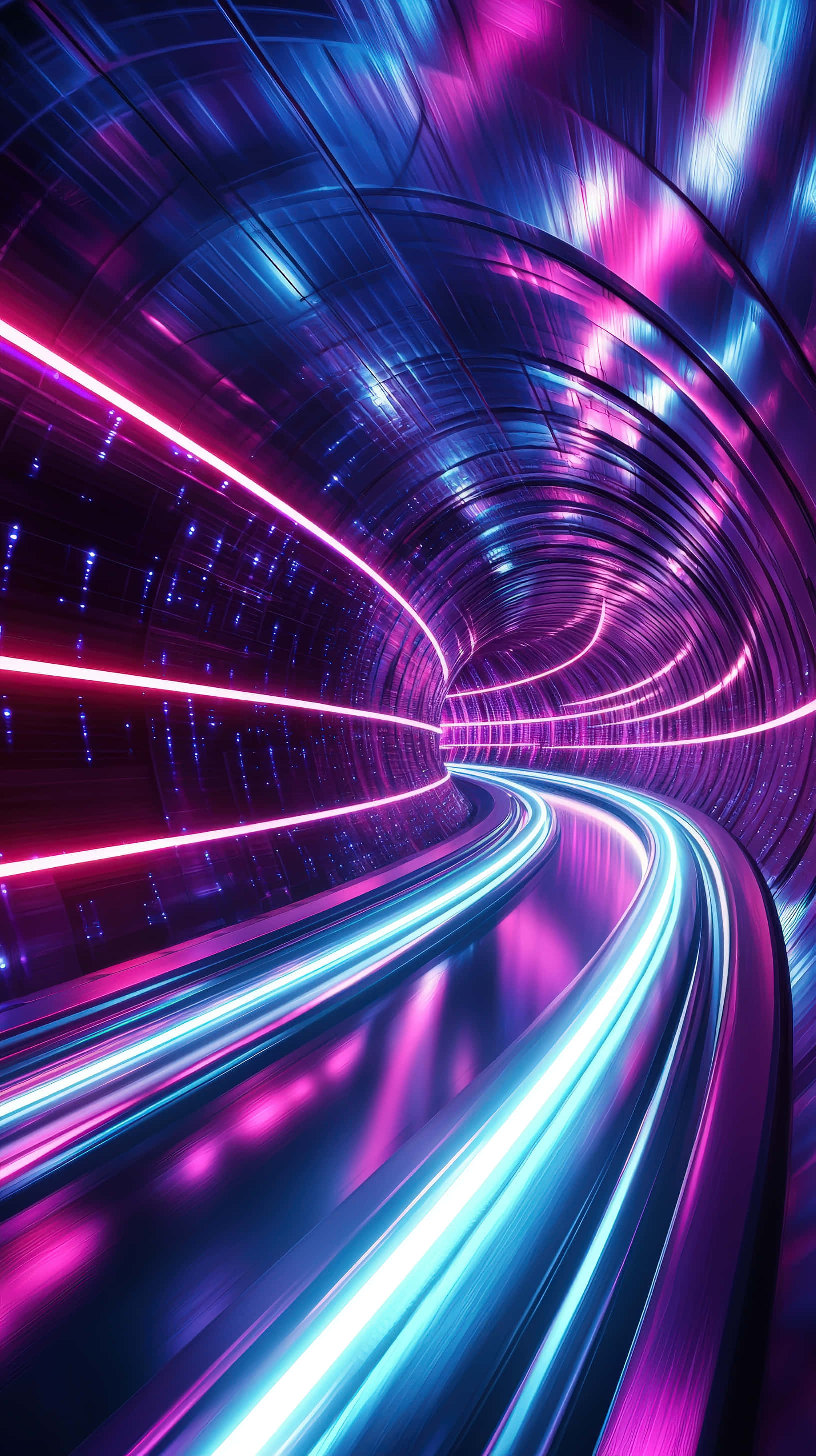futuristic tunnel, neon blue, neon pink, 2K Phone Wallpaper