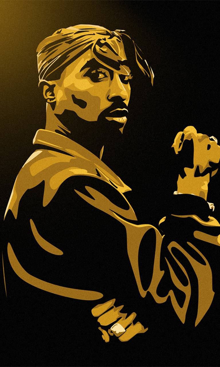 Tupac, black background, golden portrait, HD Phone Wallpaper
