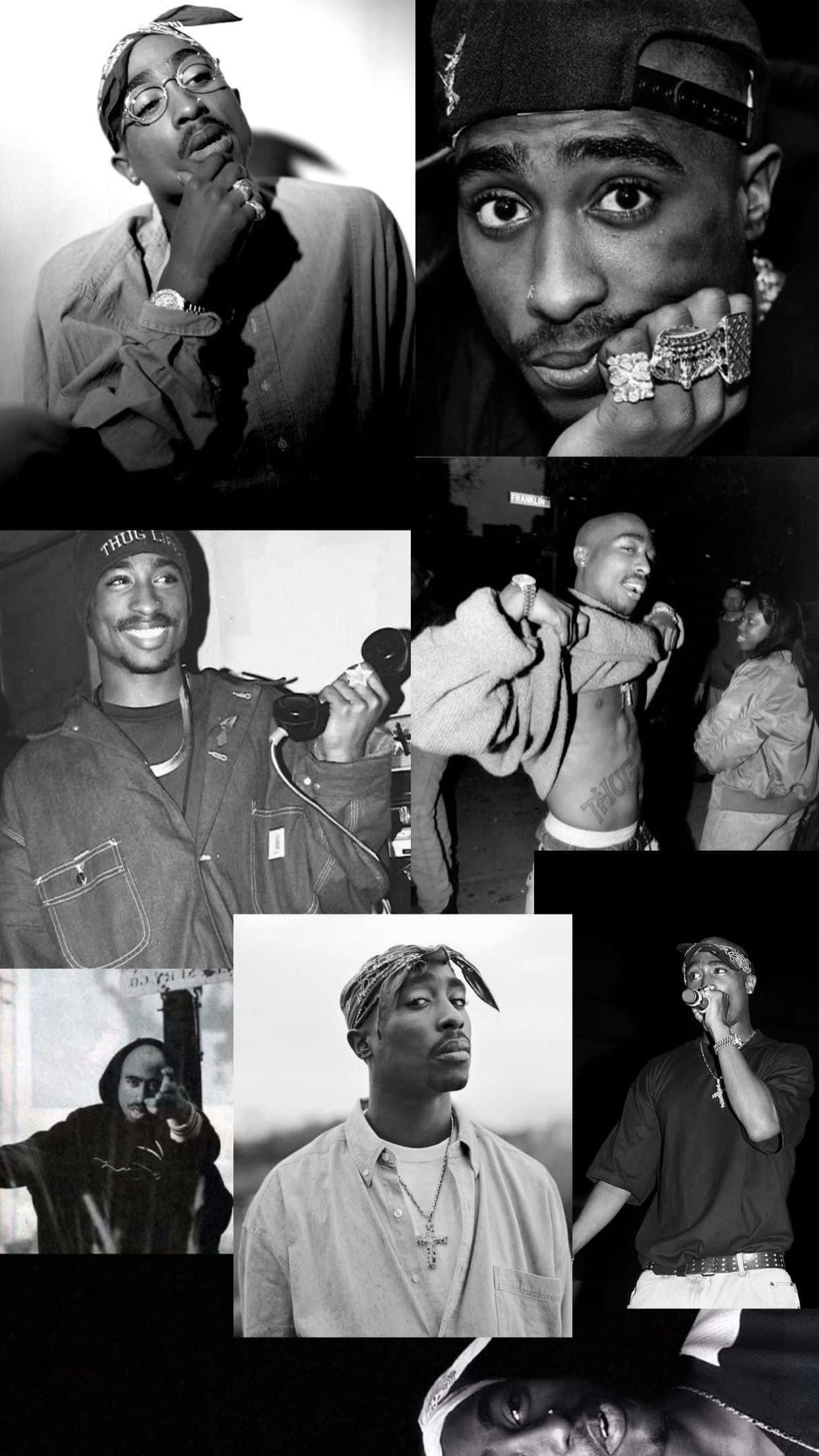 Tupac, iPhone, black and white collage, Full HD Phone Wallpaper