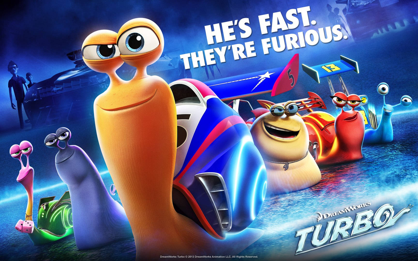 Turbo, anthropomorphic snails, high-speed cars, HD Desktop Wallpaper