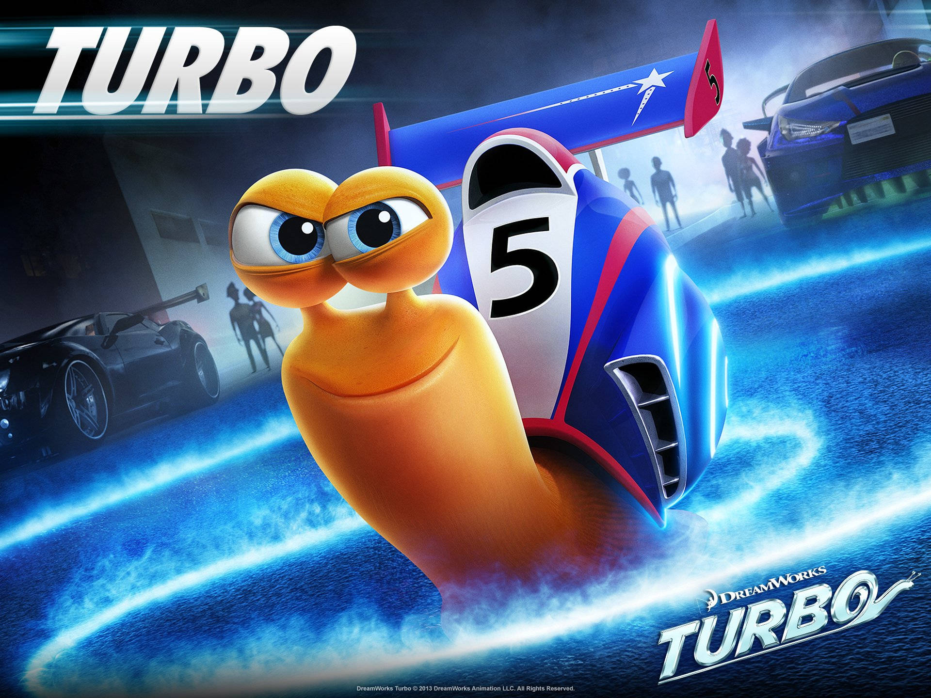 Turbo, blue race car, number 5, Full HD Desktop Wallpaper