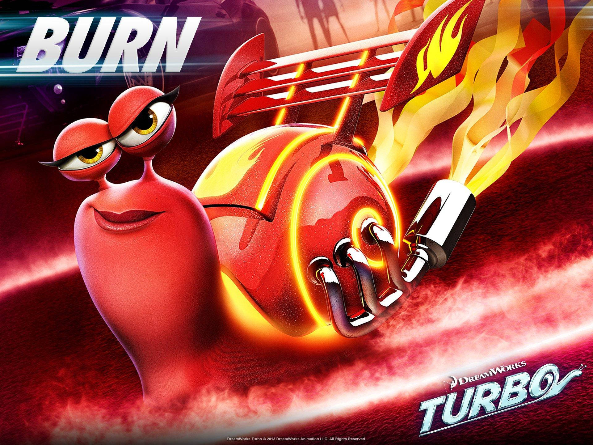 Turbo, red animated snail, glowing red race car, Full HD Desktop Wallpaper