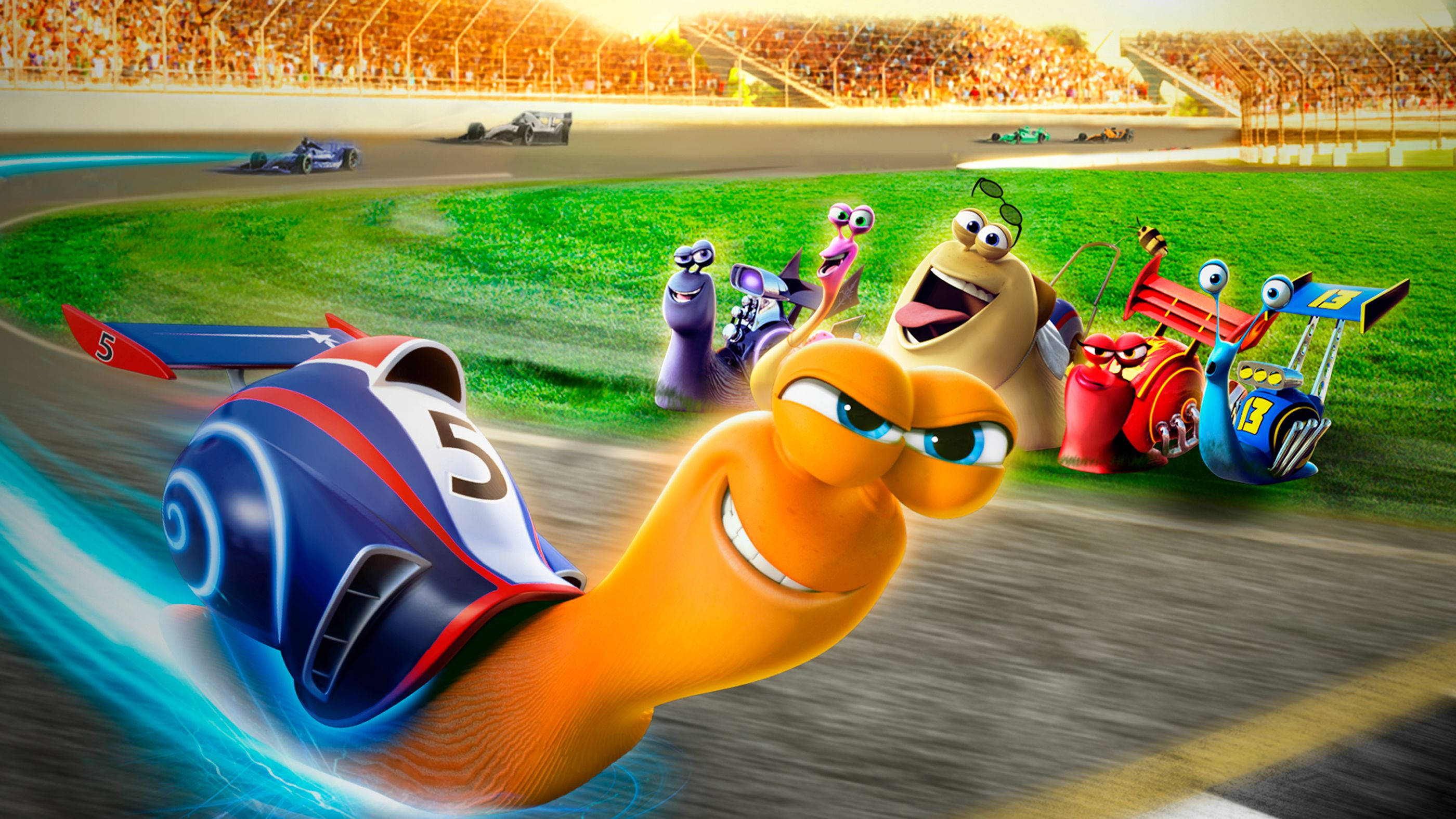 Turbo, blue race car, track, 2K Desktop Wallpaper
