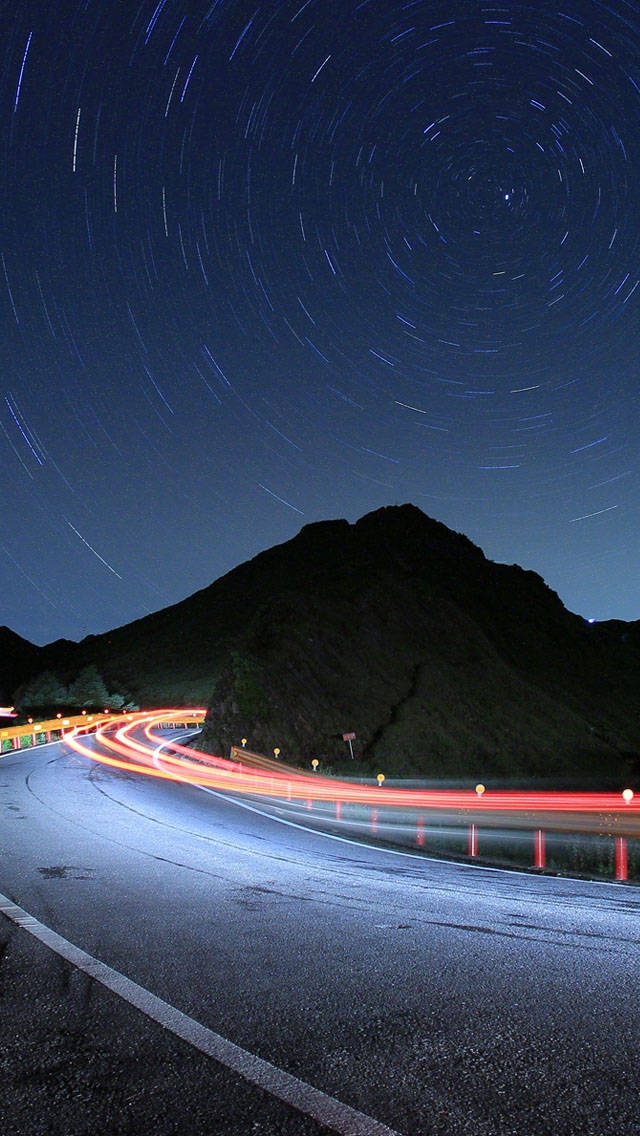 Turbo, star trails, winding mountain road, SD Phone Wallpaper