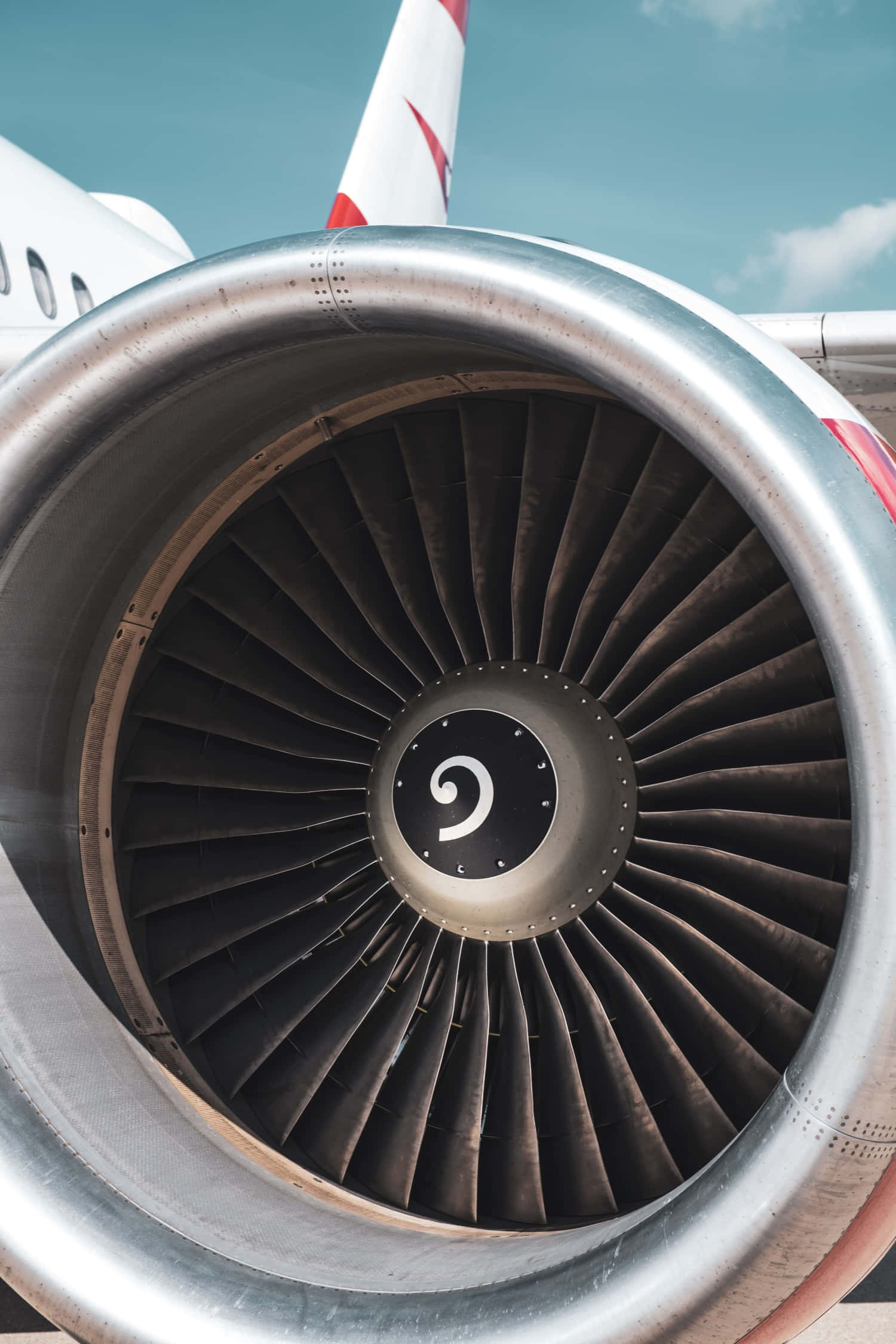 turbofan jet engine, turbine blades, clear blue sky, Full HD Phone Wallpaper