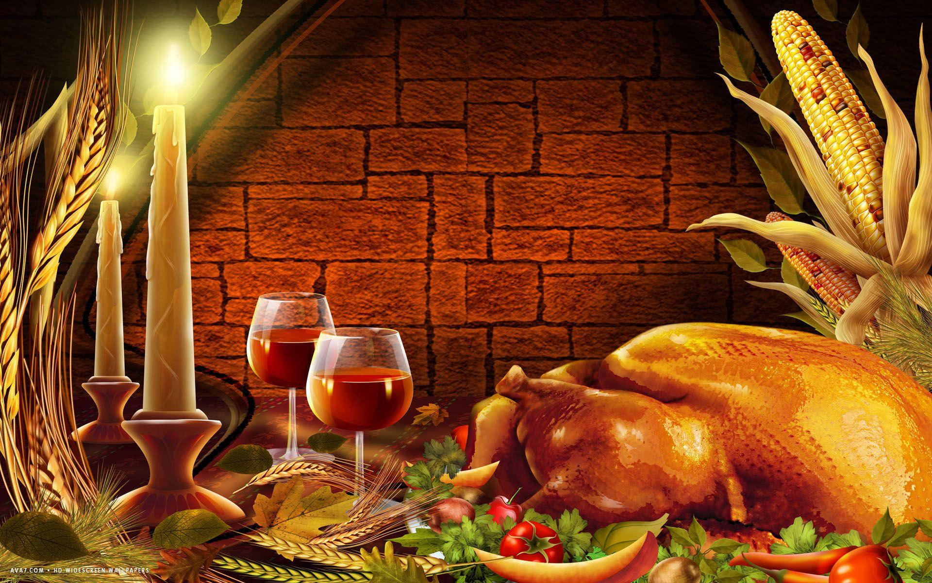 roasted turkey, candles, wine, Full HD Desktop Wallpaper