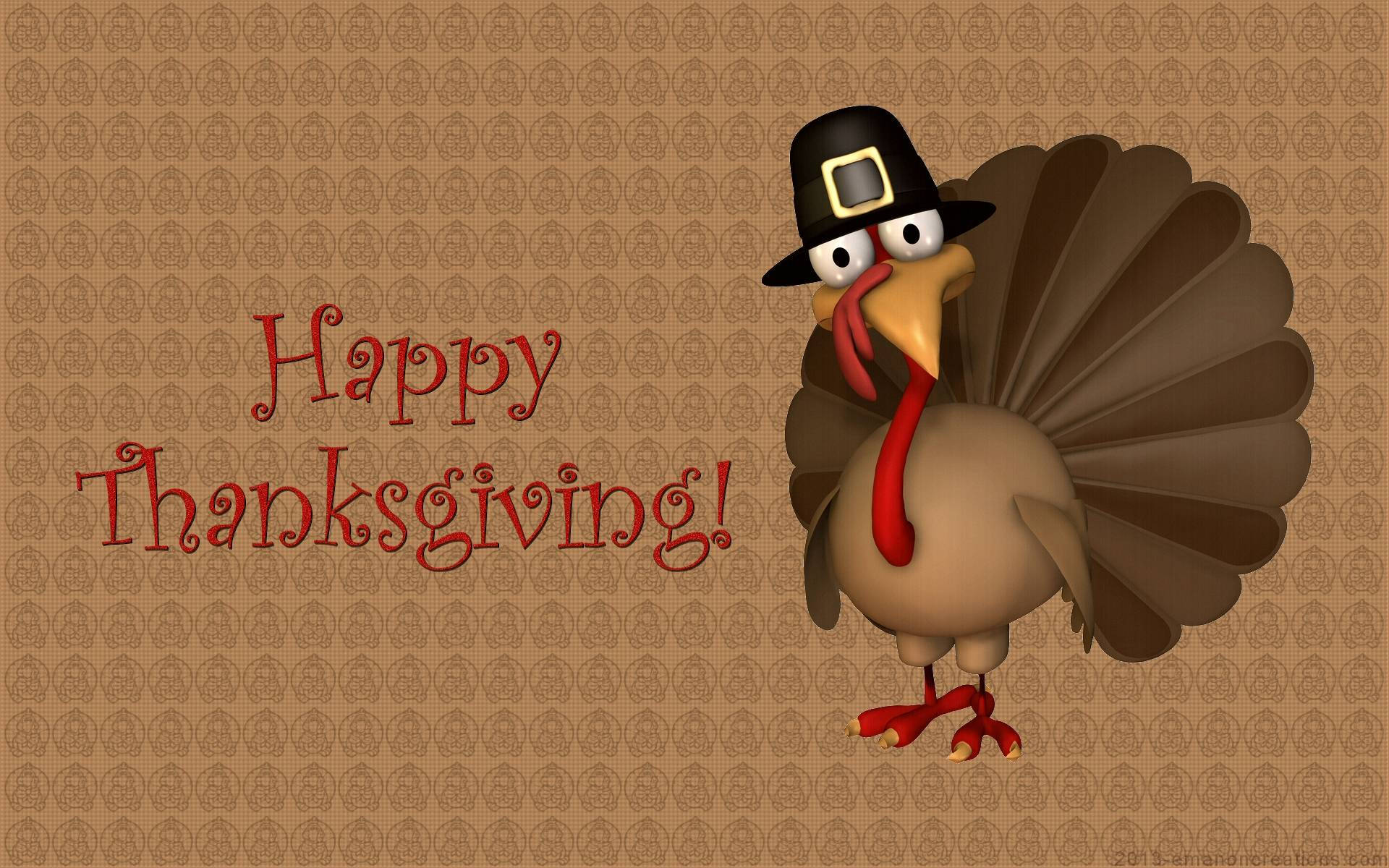 cartoon turkey, pilgrim hat, red cursive text, Full HD Desktop Wallpaper