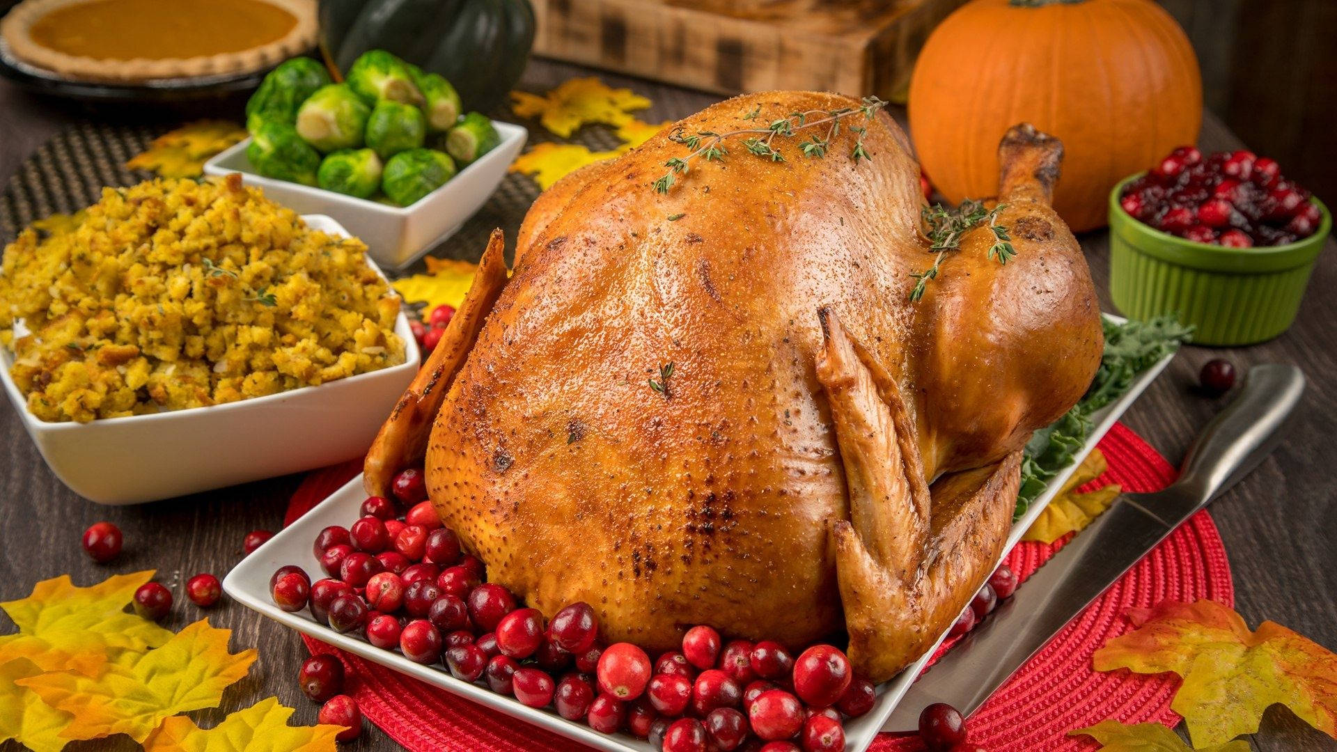 roasted turkey, cranberries, stuffing, Full HD Desktop Wallpaper