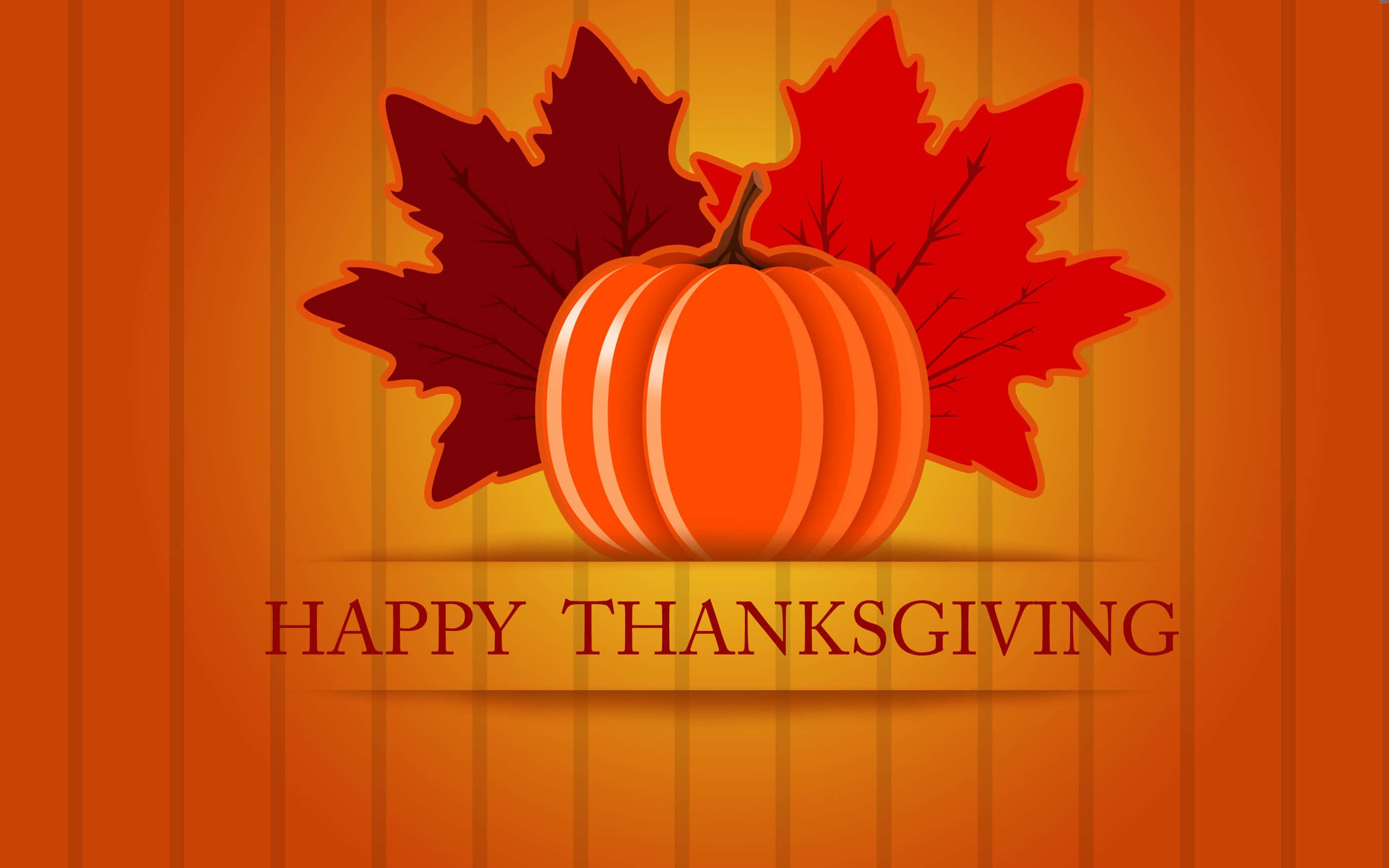 pumpkin, red maple leaves, warm striped background, 2K Desktop Wallpaper