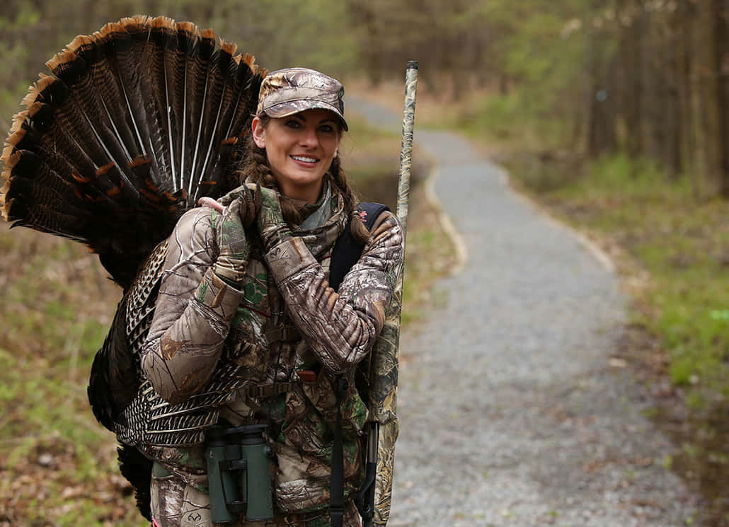 turkey hunting, camouflage gear, forest trail, SD Desktop Wallpaper