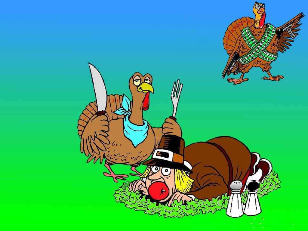 Funny Thanksgiving Man turkey, turkey, man in a pilgrim hat, SD Desktop Wallpaper