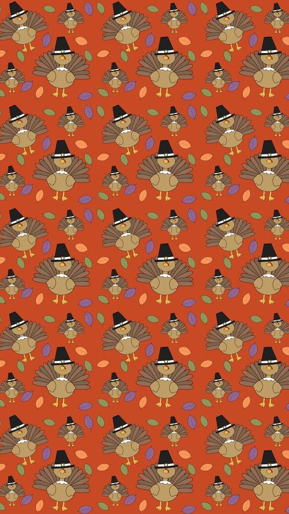 turkey, pilgrim hats, warm orange background, SD Phone Wallpaper