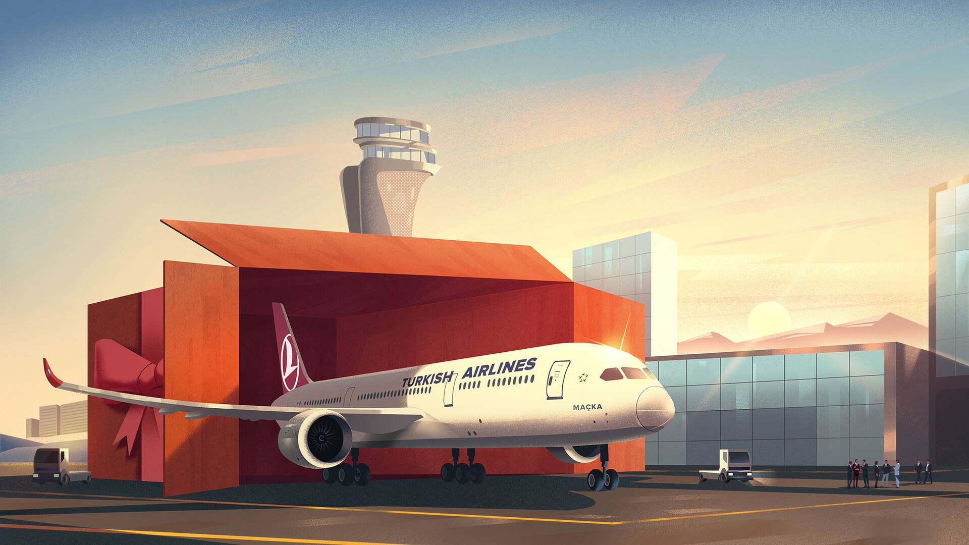Turkish Airlines, airplane model, digital rendering, Full HD Desktop Wallpaper
