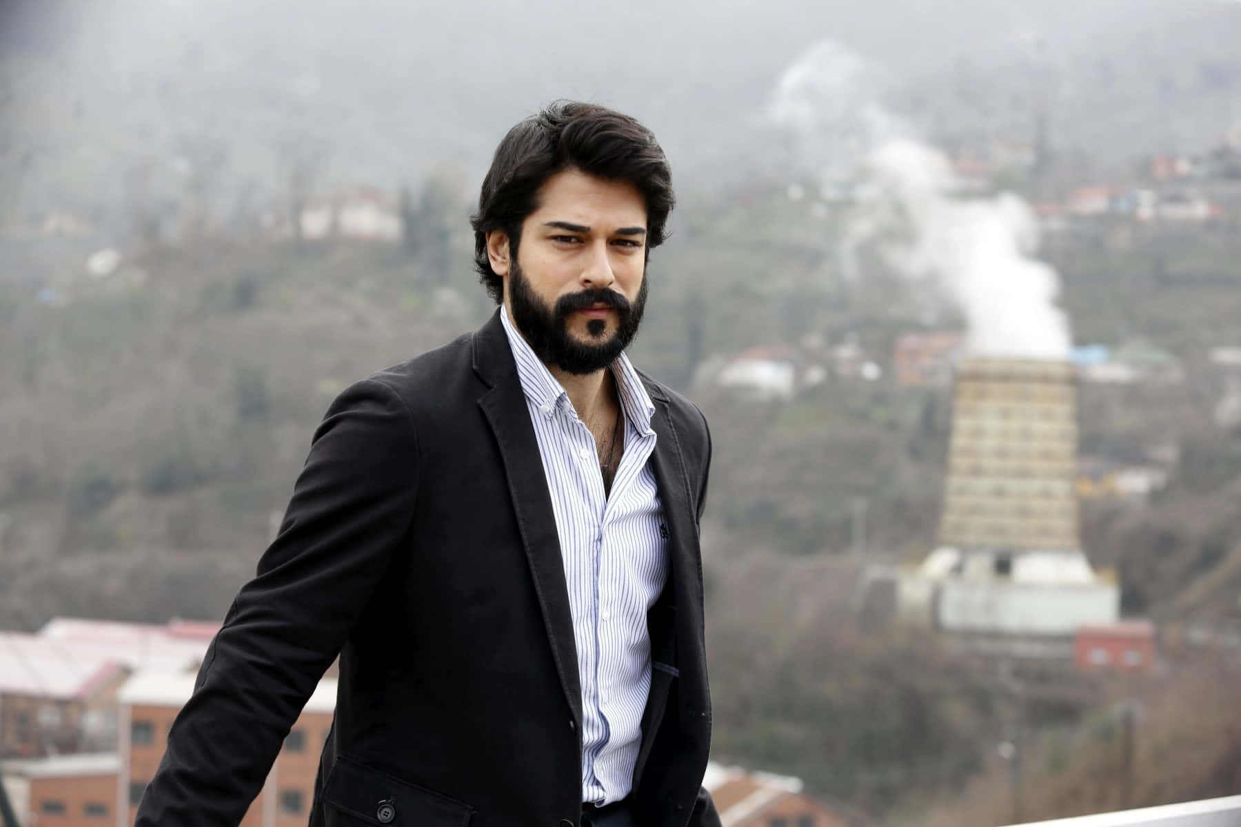 Turkish man, black blazer, rooftop, HD Desktop Wallpaper