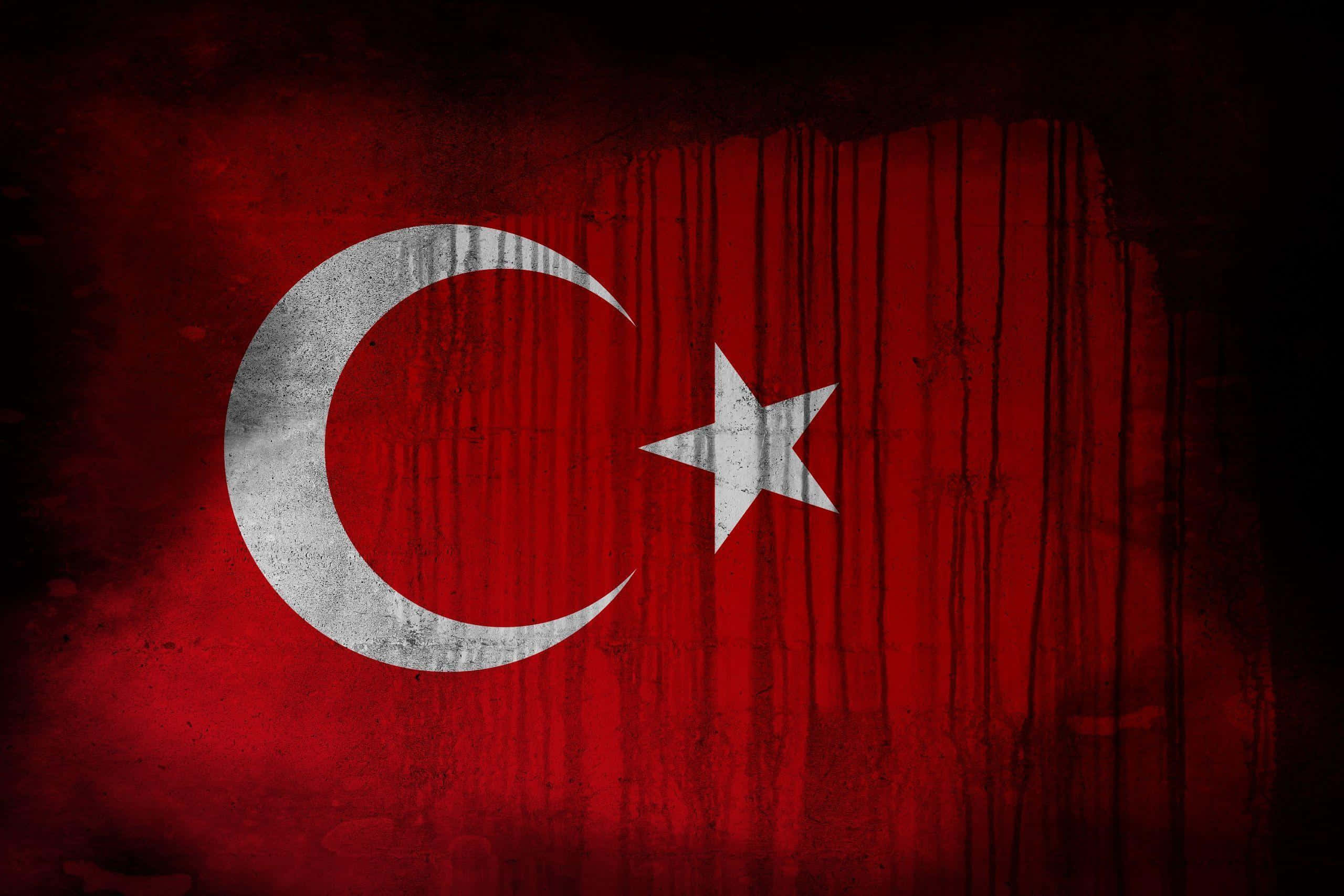 Turkish flag, crescent and star, red surface, 2K Desktop Wallpaper