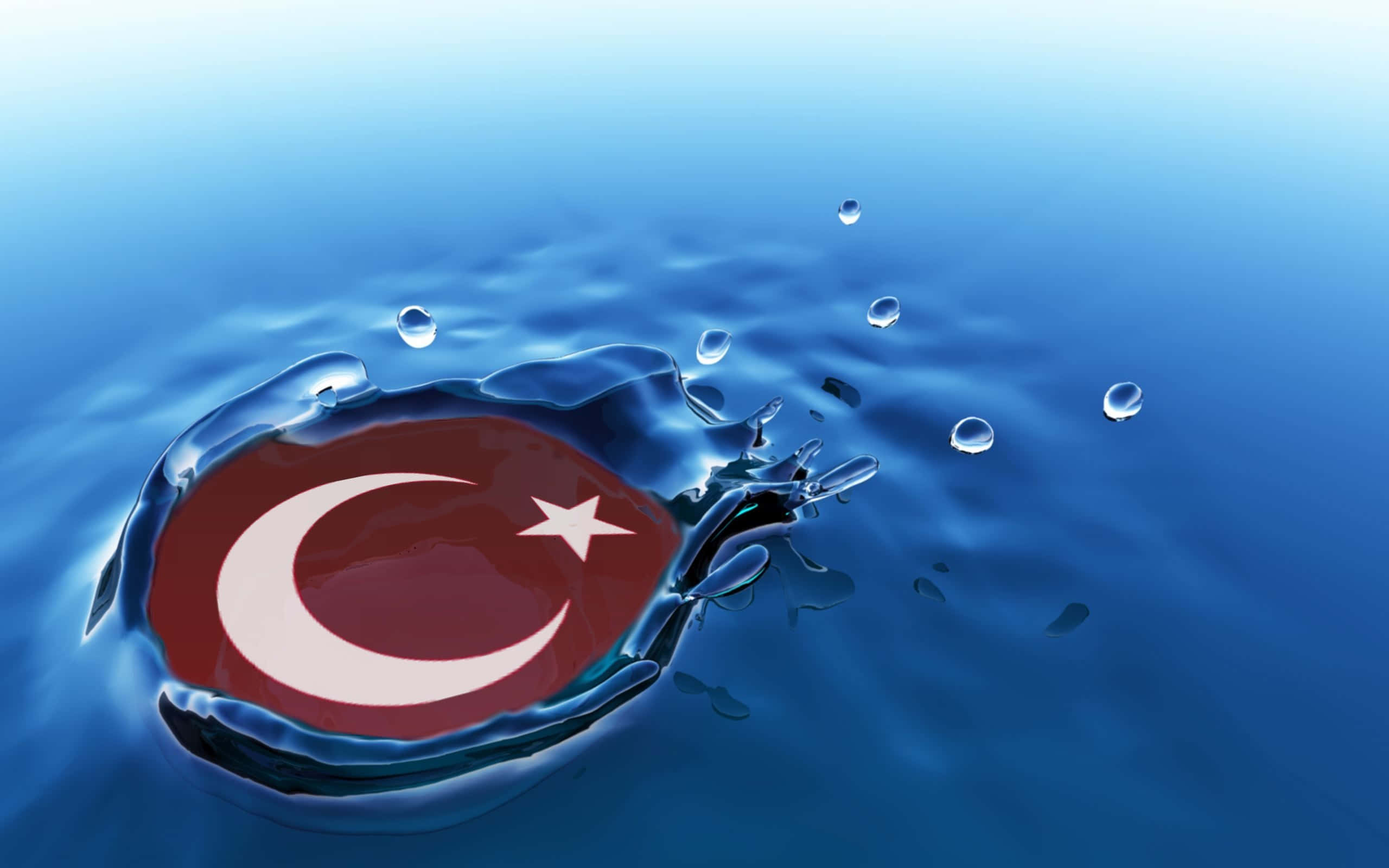 Turkish flag, water drop impact, splash of water, 2K Desktop Wallpaper