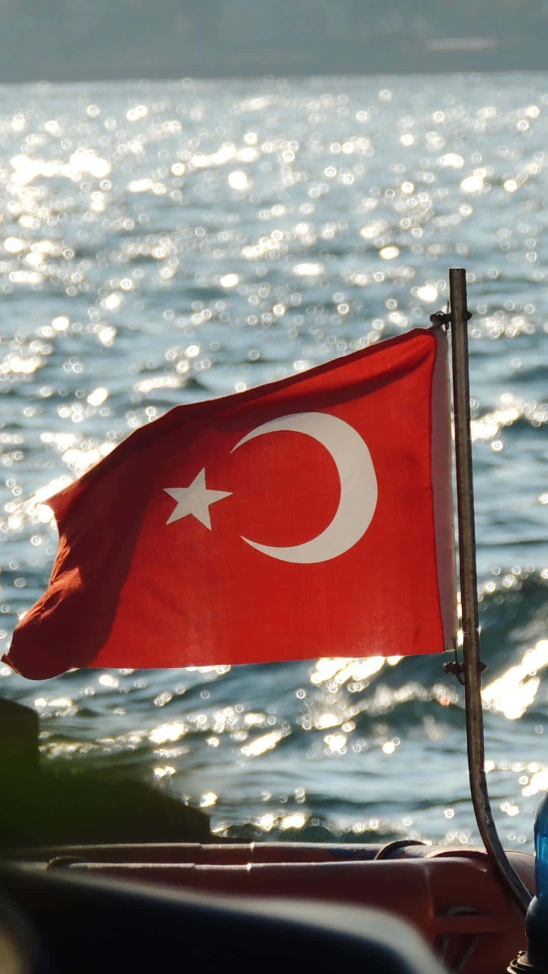 Turkish flag, sunlit sea, sparkling, Full HD Phone Wallpaper