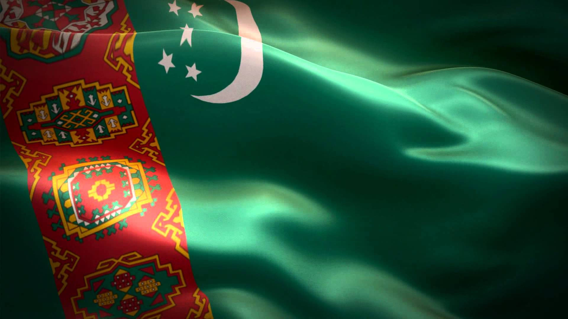 Turkmenistan flag, silk, green, Full HD Desktop Wallpaper