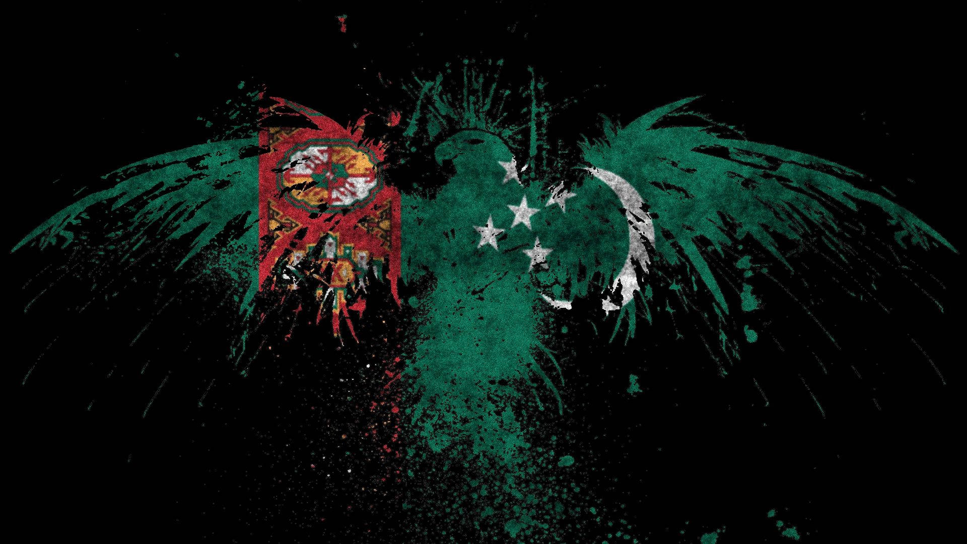 Turkmenistan flag, stylized eagle, red flag with a shield, Full HD Desktop Wallpaper