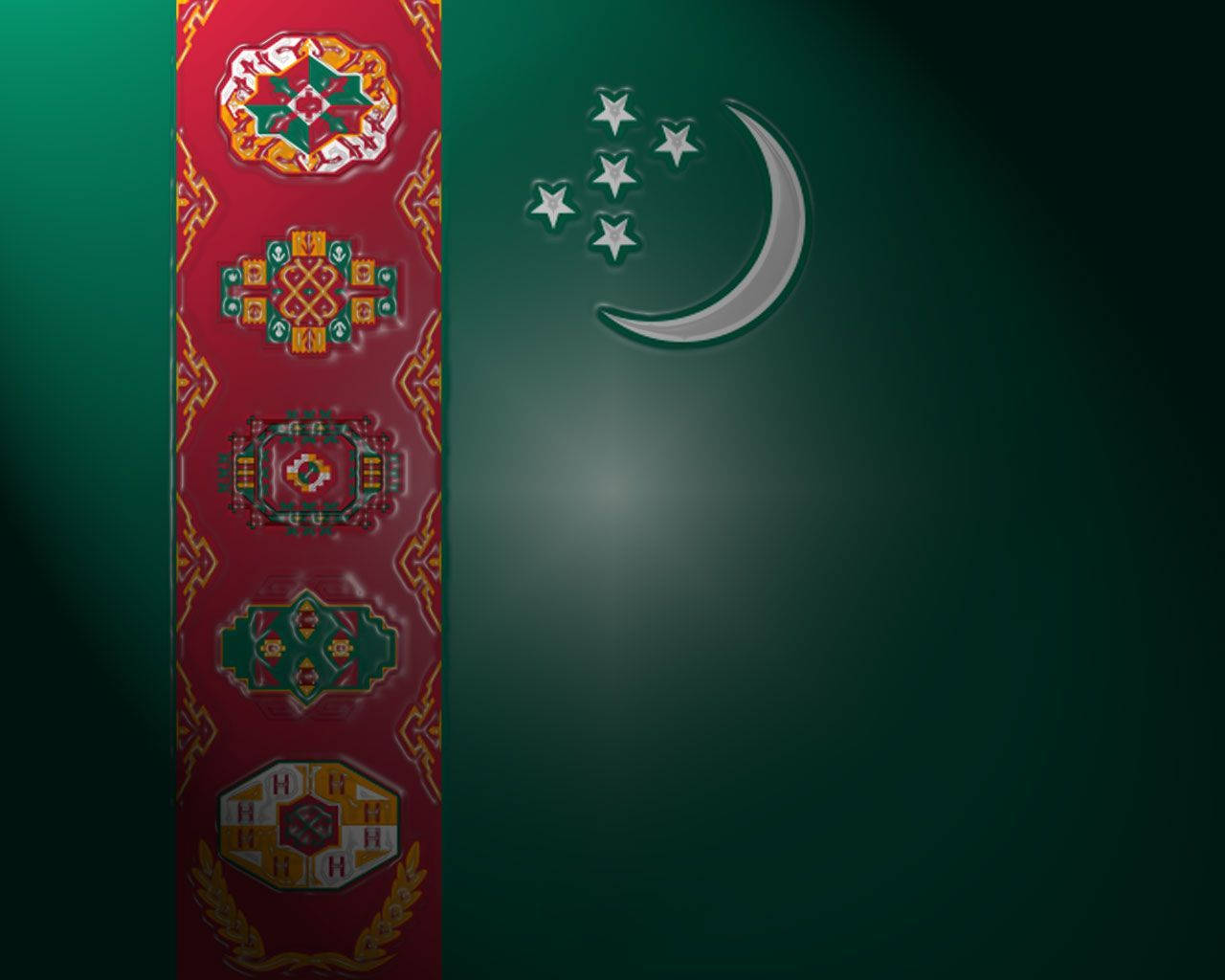 Flag Of Turkmenistan, red vertical stripe, deep green field, HD Desktop Wallpaper