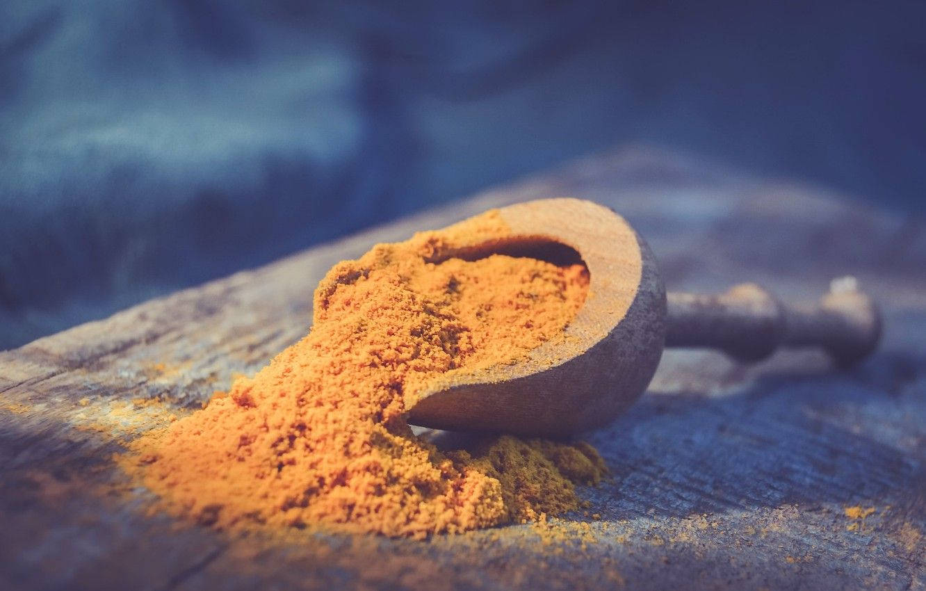 turmeric powder scoop, wooden spoon, vibrant orange turmeric powder, HD Desktop Wallpaper