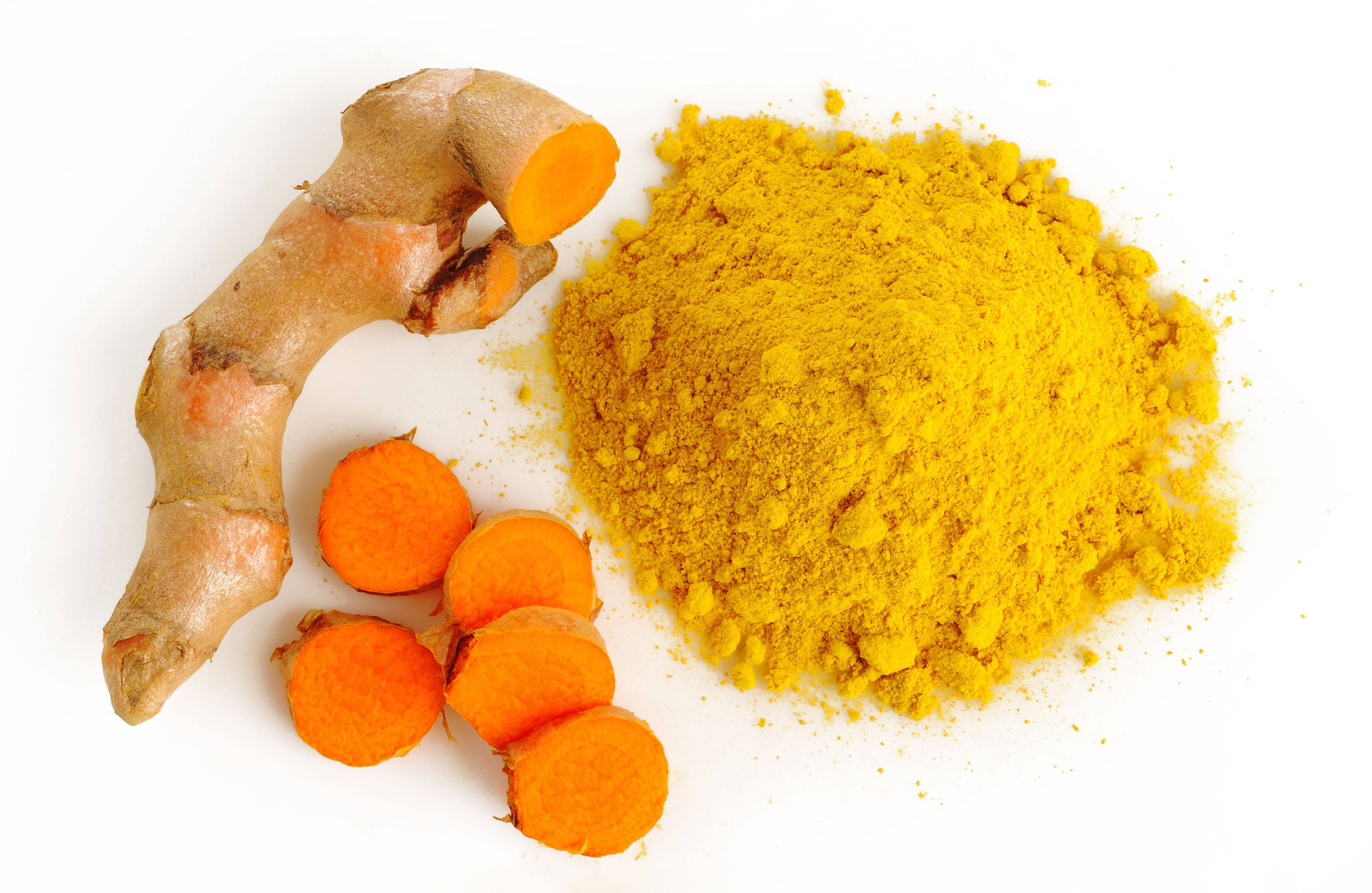 fresh turmeric slices, turmeric powder, bright yellow, 4K Desktop Wallpaper
